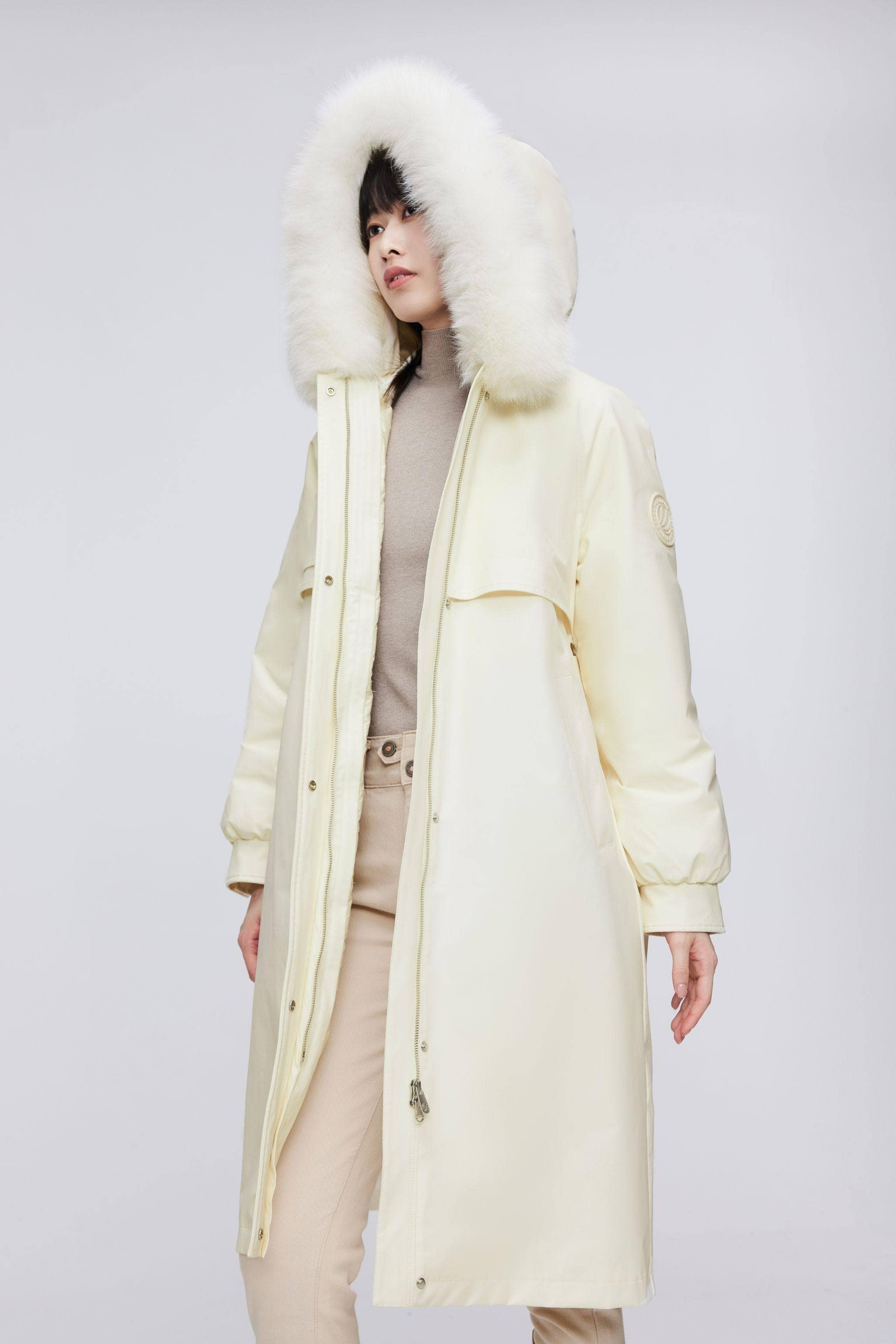 BOSIDENG 2023 Knee Length Fox Fur Down Parka Jacket