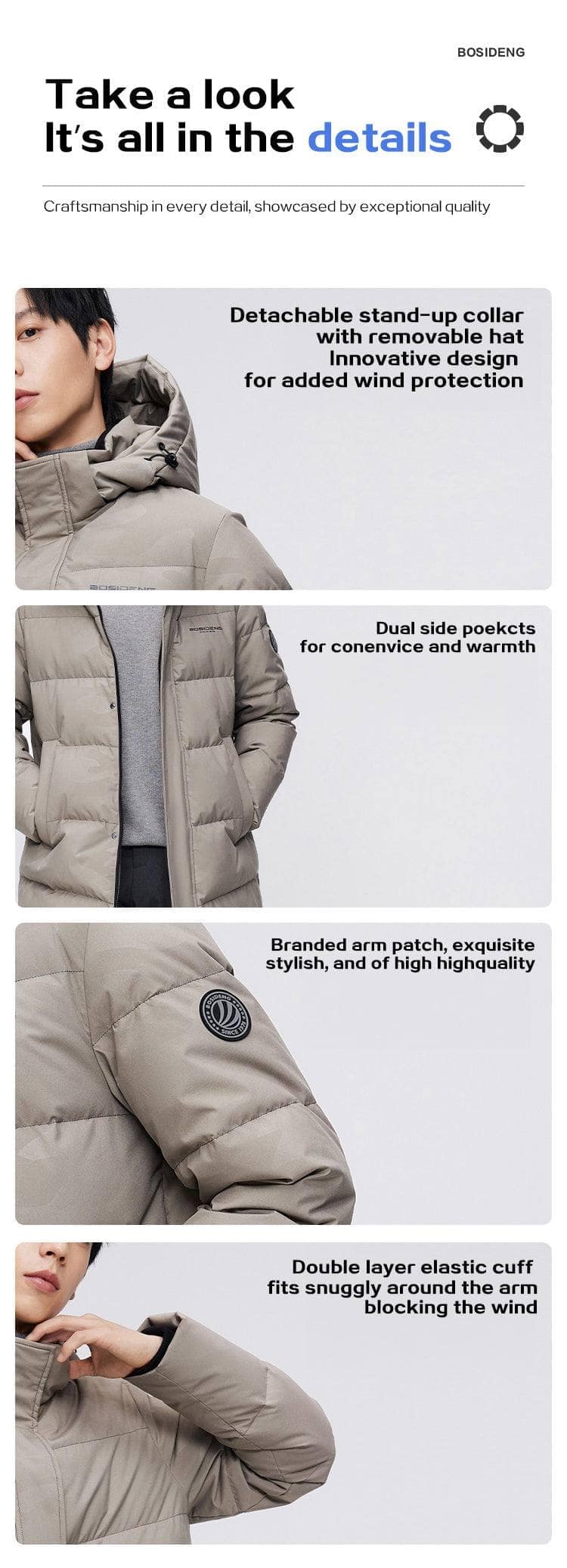 BOSIDENG 2023 Men's Classic Casual Down Parka 5105