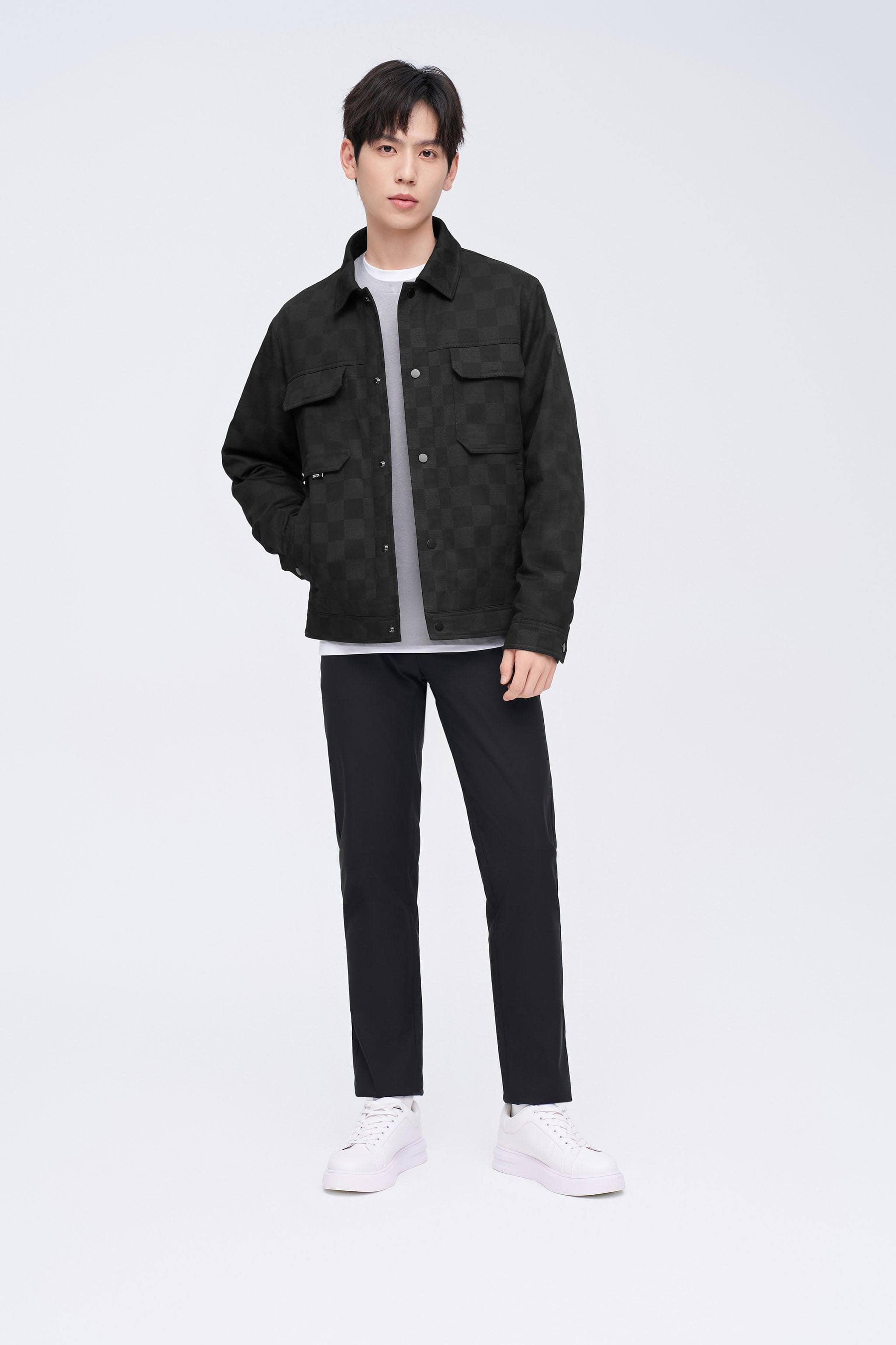BOSIDENG 2023 Men's Jacquard Fabric Down Shacket Jacket