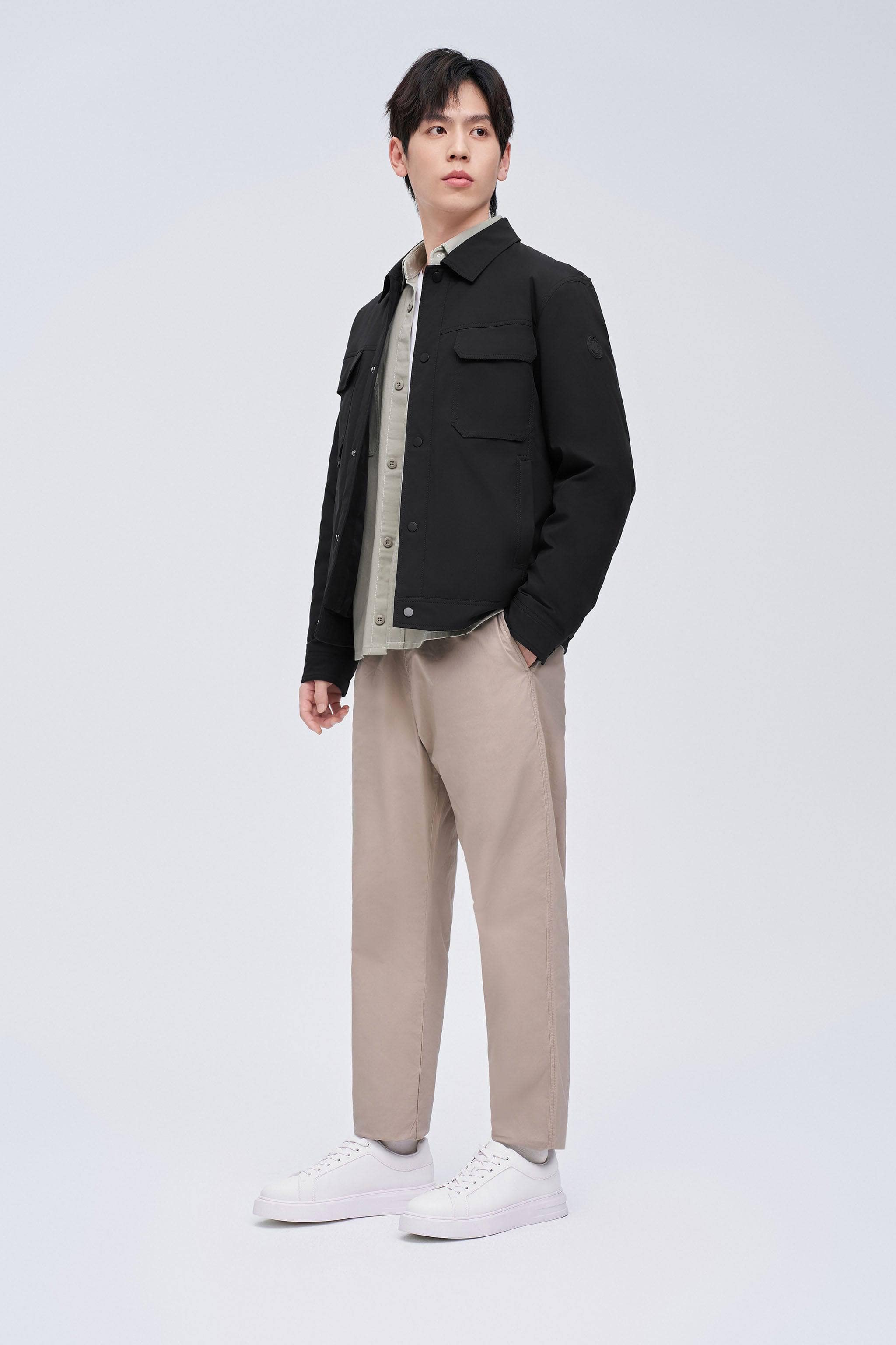 BOSIDENG 2023 Men's Jacquard Fabric Down Shacket Jacket