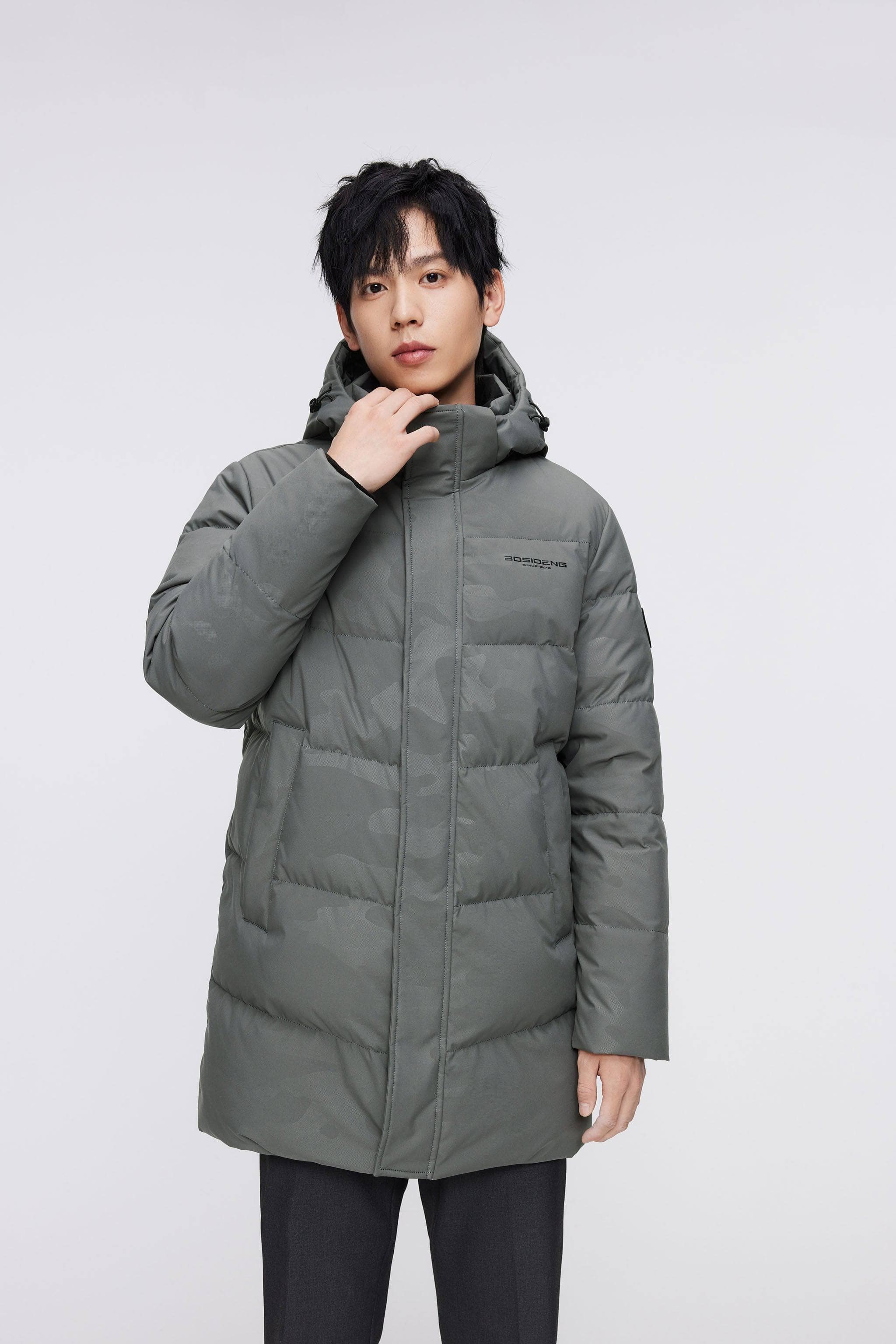 BOSIDENG 2023 Men's Classic Casual Down Parka 5105 S / Dark Grey Camo