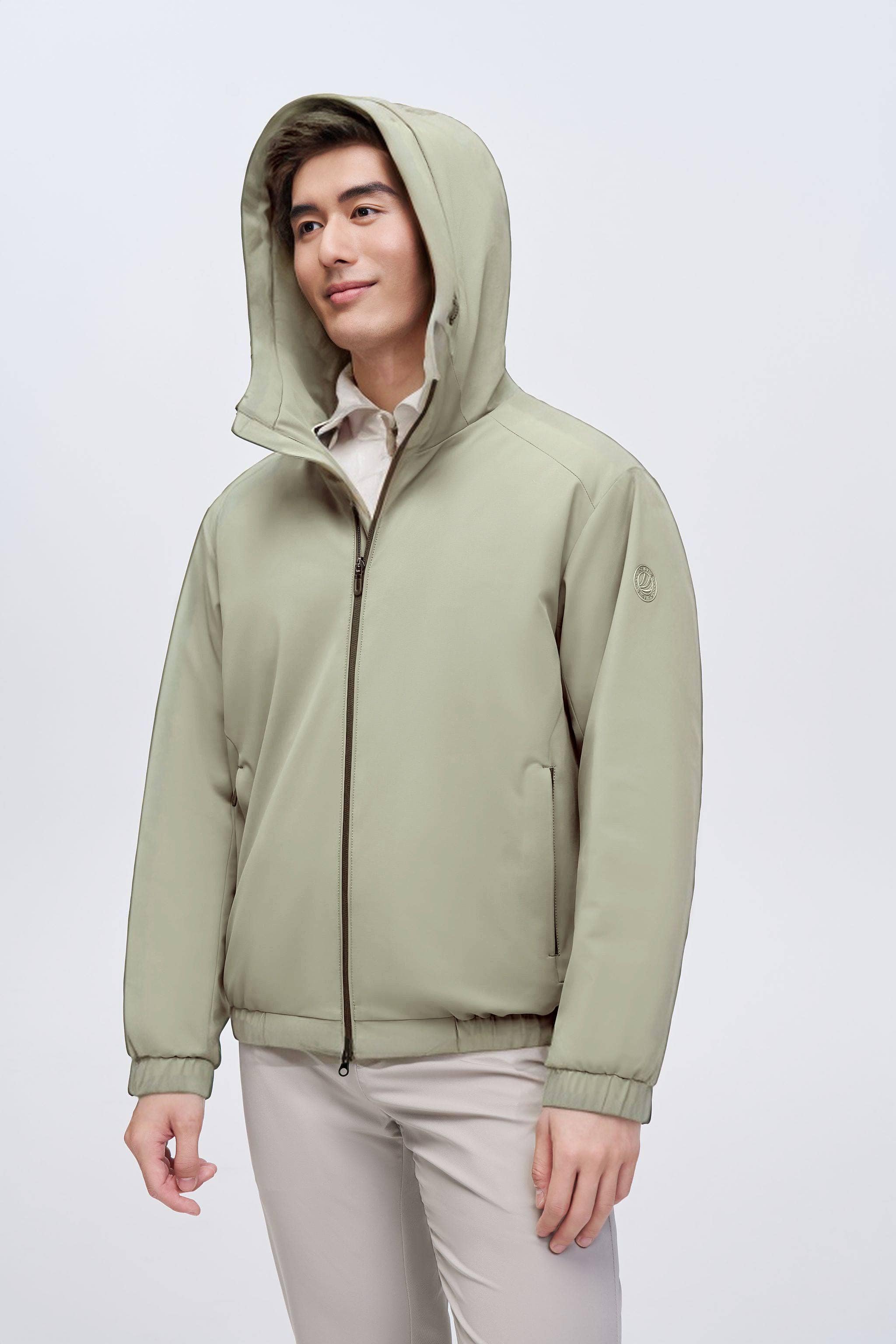 Men's Goose Down Anti-creases Jacket — The Men's Goose Down Jacket offers a sophisticated H-shape silhouette in Greyish Brown, sizes S–XXXL; windproof