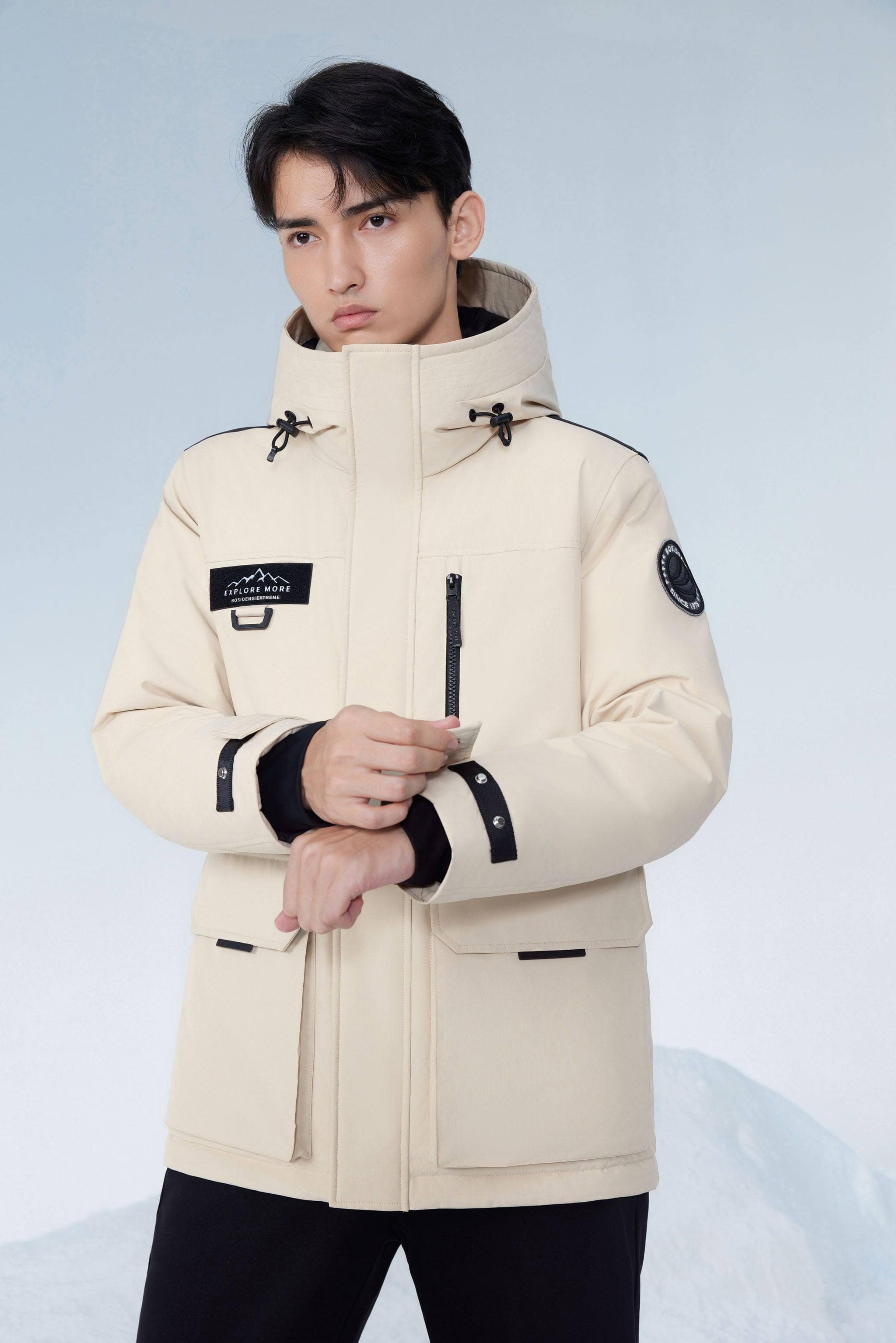 Short Goose Down Jacket With Hood — Stay warm in the harshest conditions with the Extreme Goose Down Jacket in Oat, sizes S–XXL; windproof