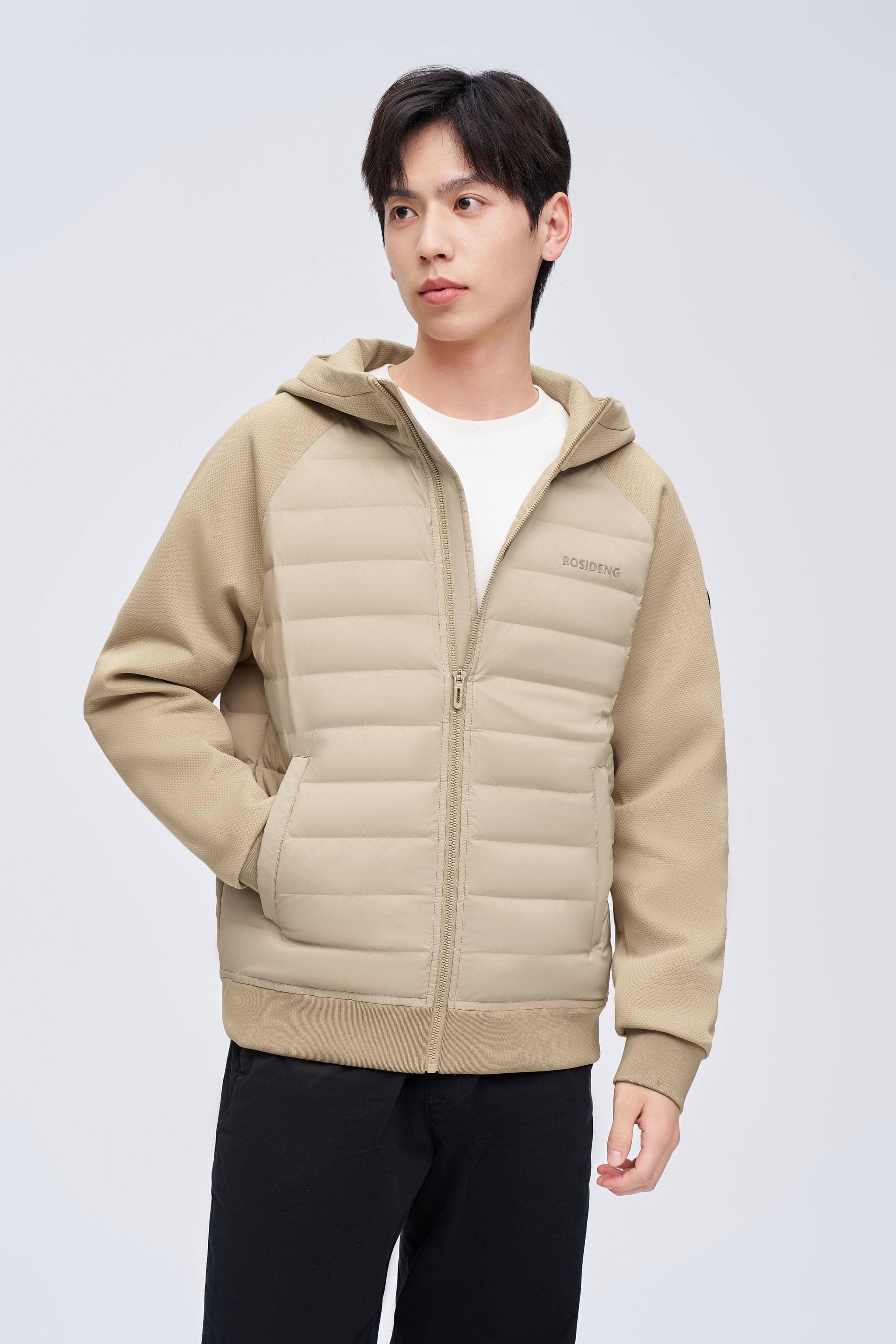 BOSIDENG 2023 Men's Goose Down Short Hoodie Jacket S / Taupe