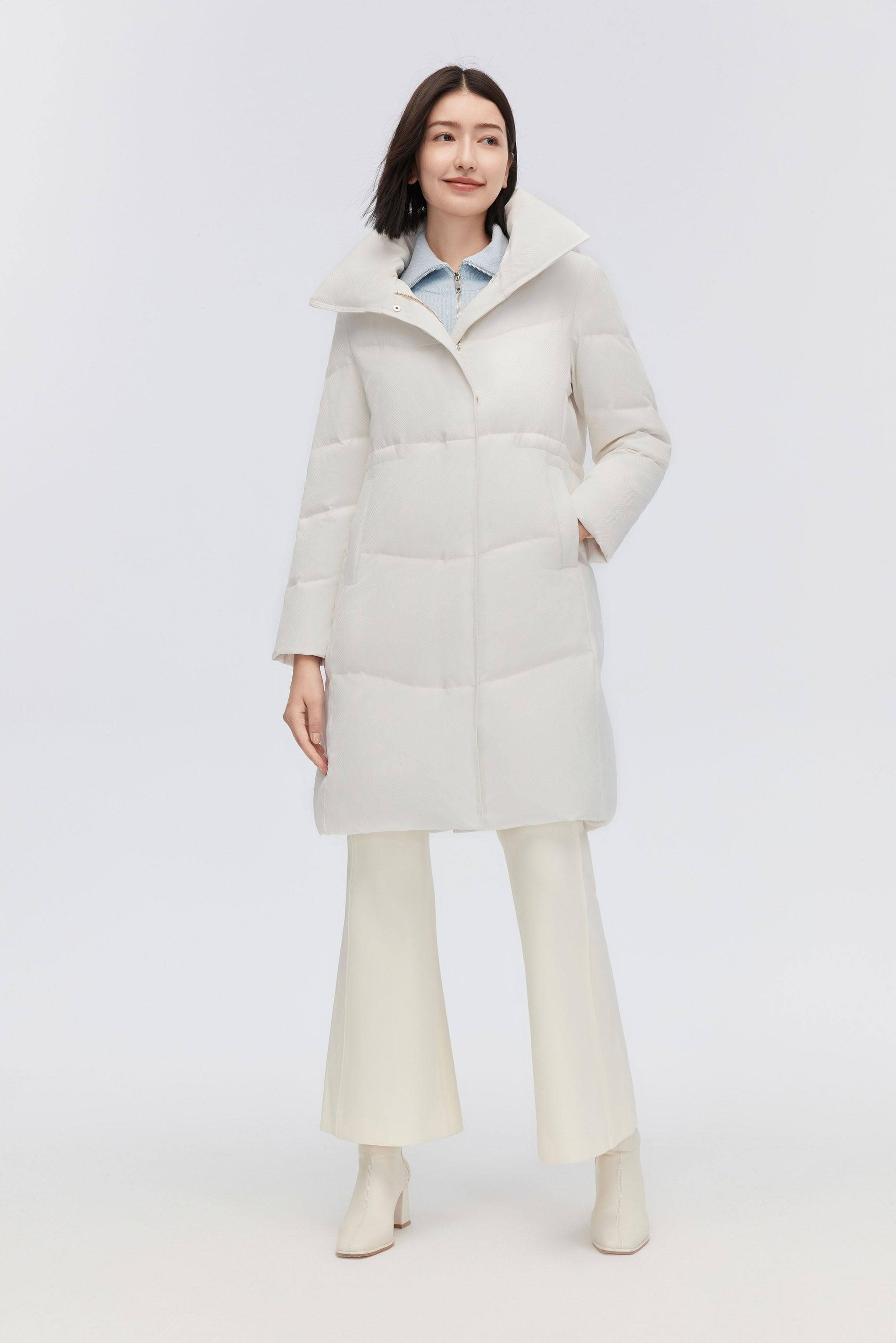 BOSIDENG 2023 Women's Classic Business Knee Length Goose Down Coat Jacket