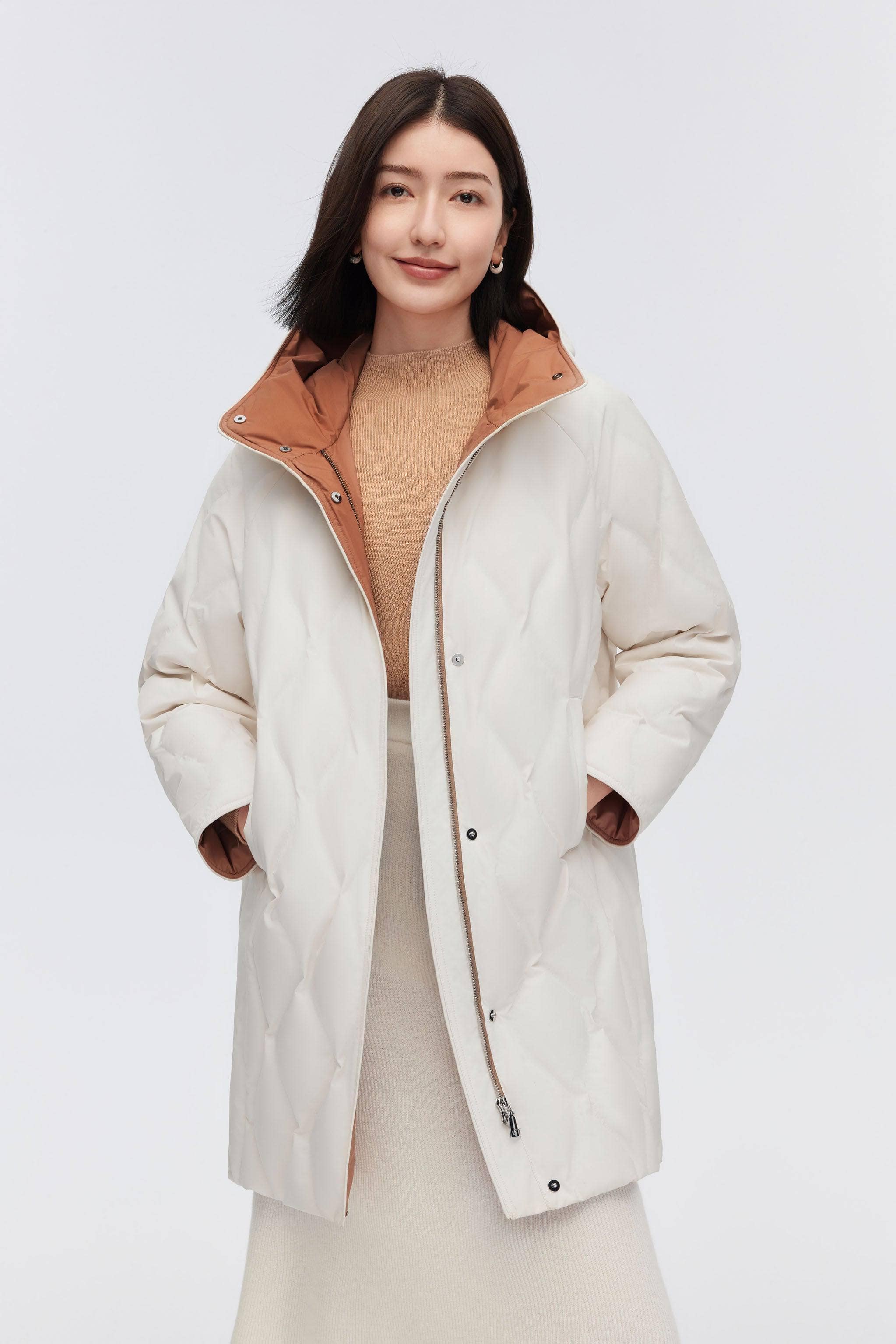 BOSIDENG 2023 Women's Classic Business Thigh Length Goose Down Coat Jacket