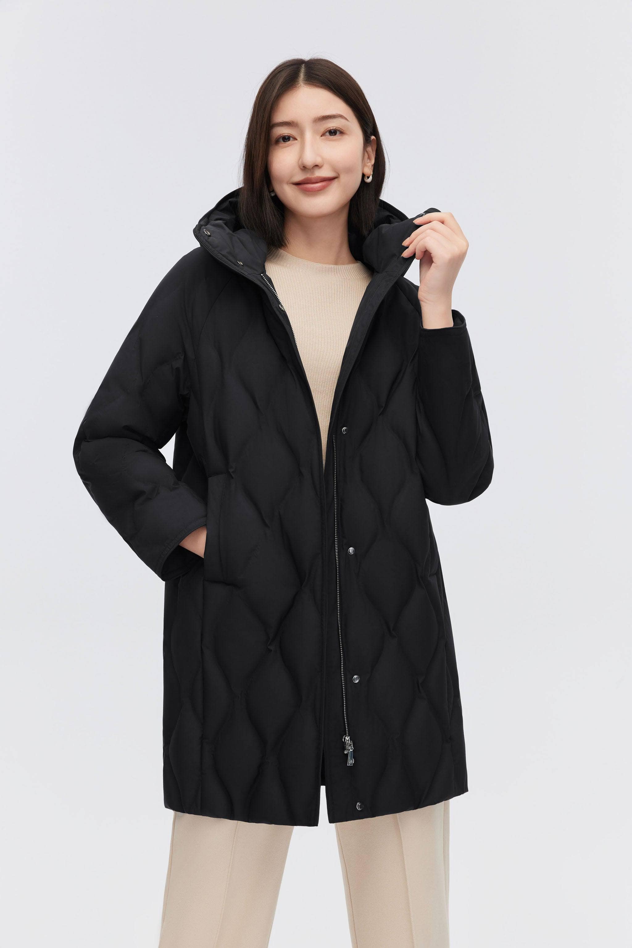 BOSIDENG 2023 Women's Classic Business Thigh Length Goose Down Coat Jacket