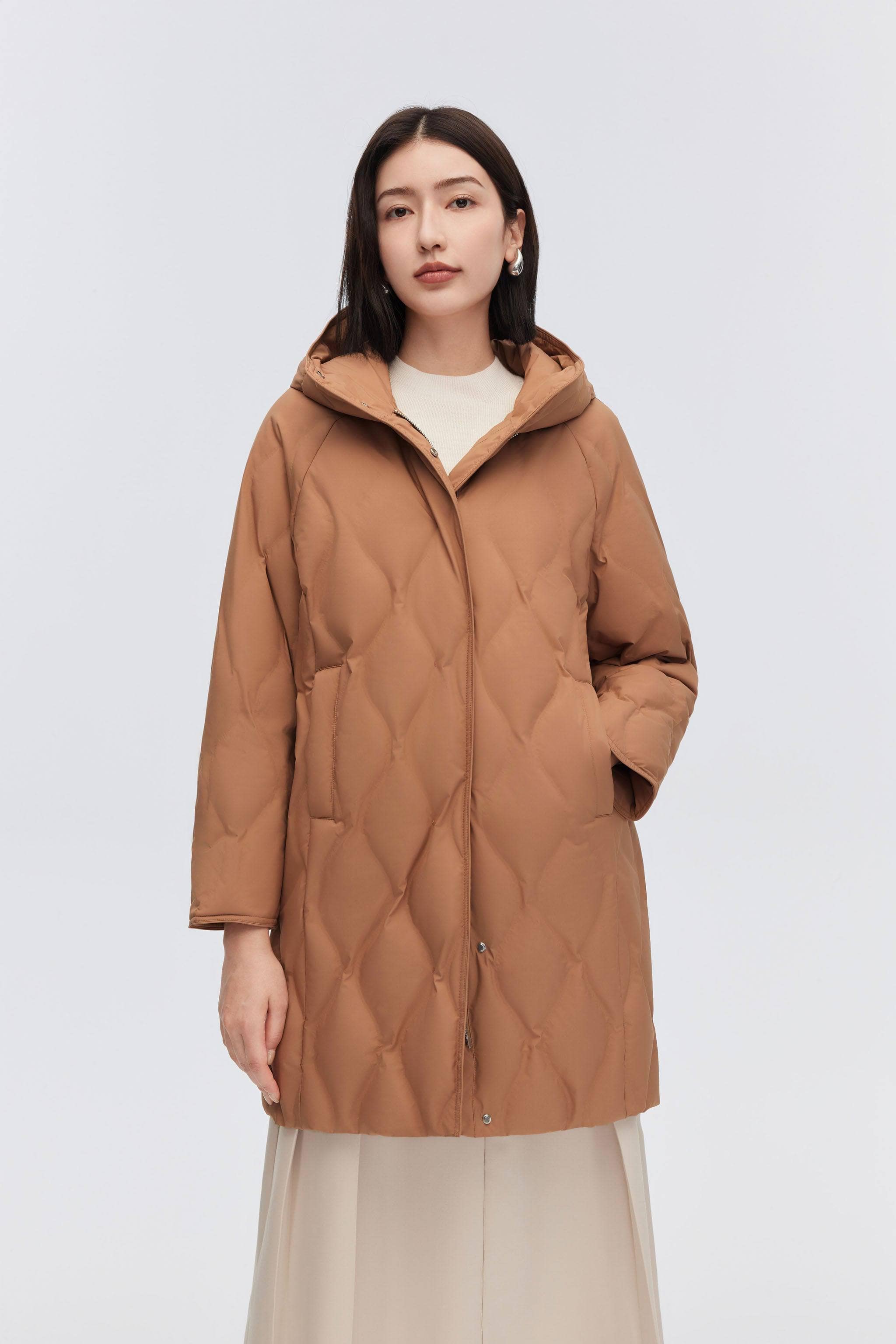 BOSIDENG 2023 Women's Classic Business Thigh Length Goose Down Coat Jacket