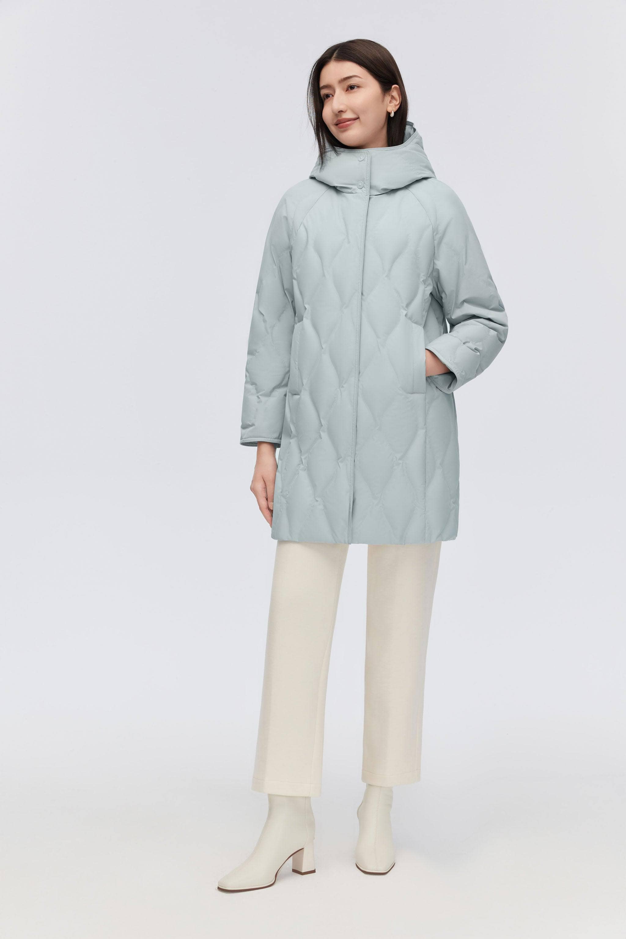 BOSIDENG 2023 Women's Classic Business Thigh Length Goose Down Coat Jacket