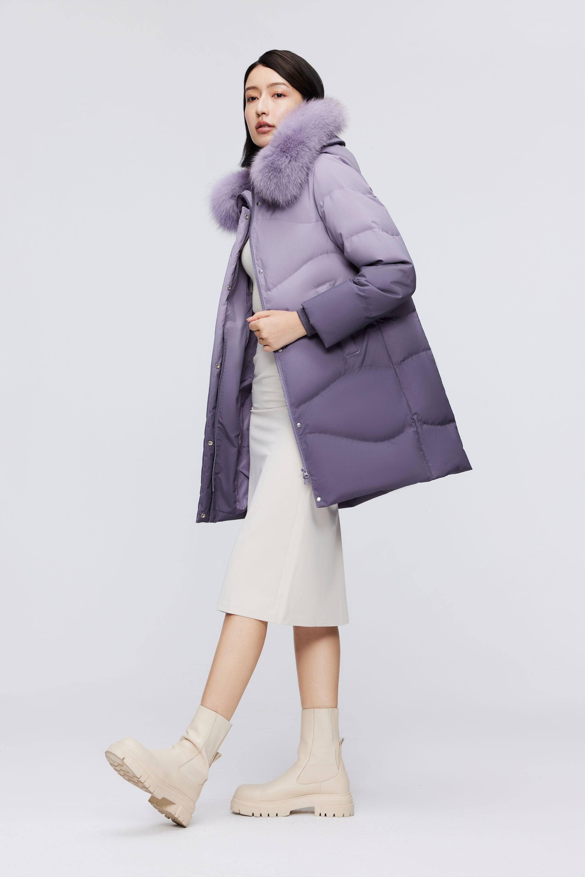 BOSIDENG 2023 Women's Classic Casual Down Parka with Fur 5126
