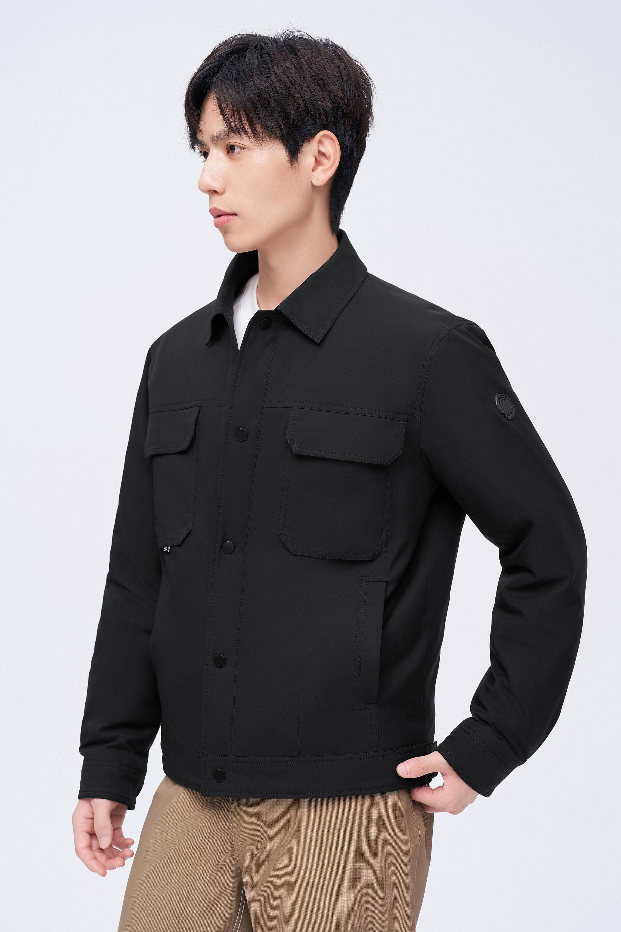 BOSIDENG 2023 Men's Jacquard Fabric Down Shacket Jacket XS / Black