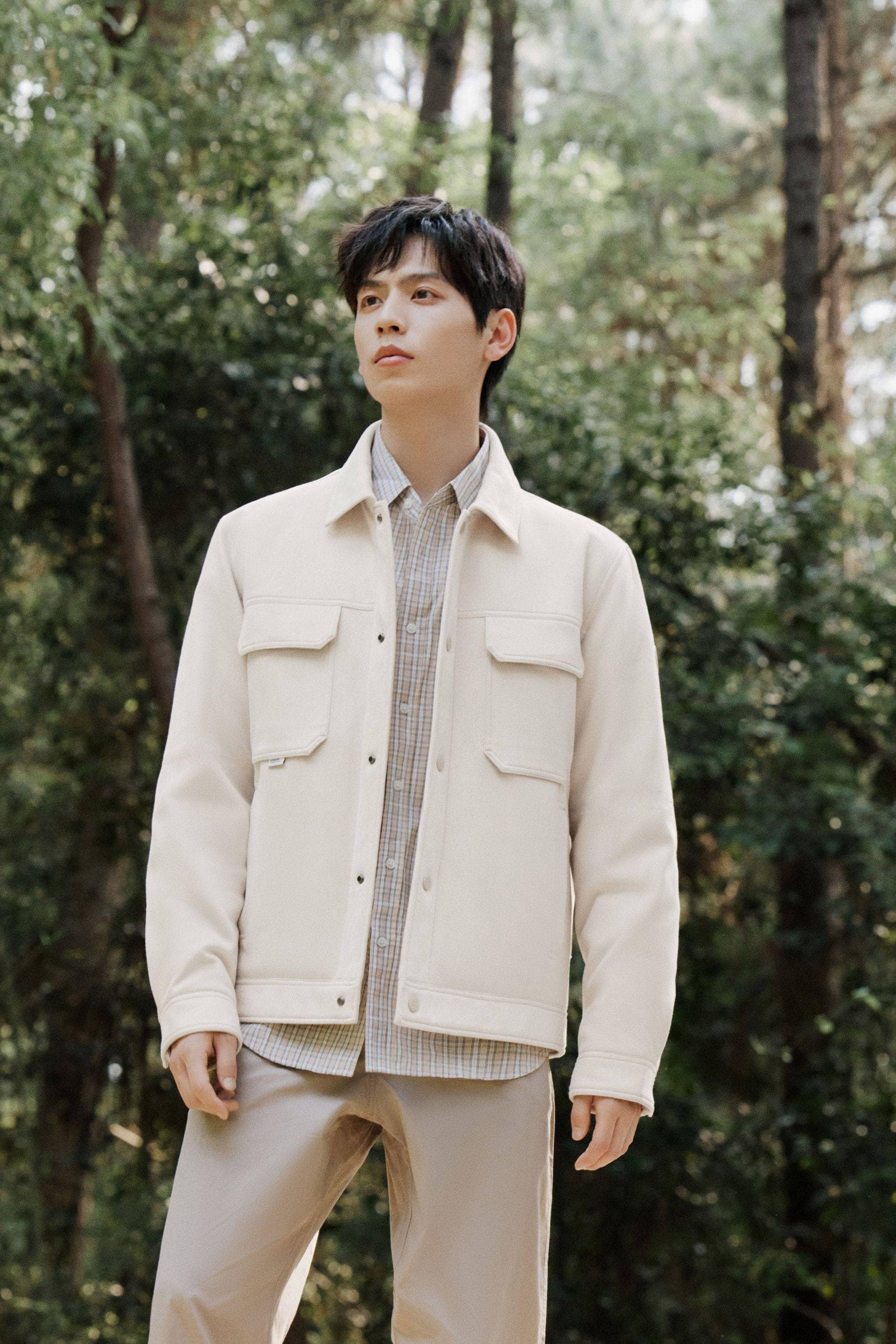 BOSIDENG 2023 Men's Jacquard Fabric Down Shacket Jacket XS / Twill Beige
