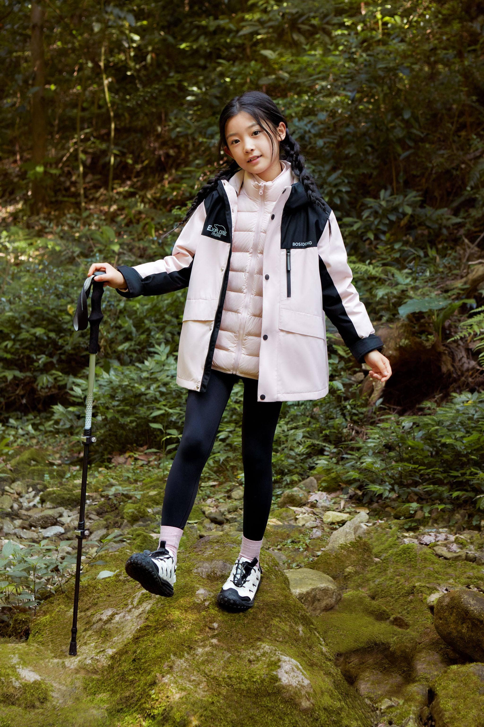 BOSIDENG 2024 Kid's 3-in-1 Functional Down Jacket 2340 13-14YR / Pinkish Tan