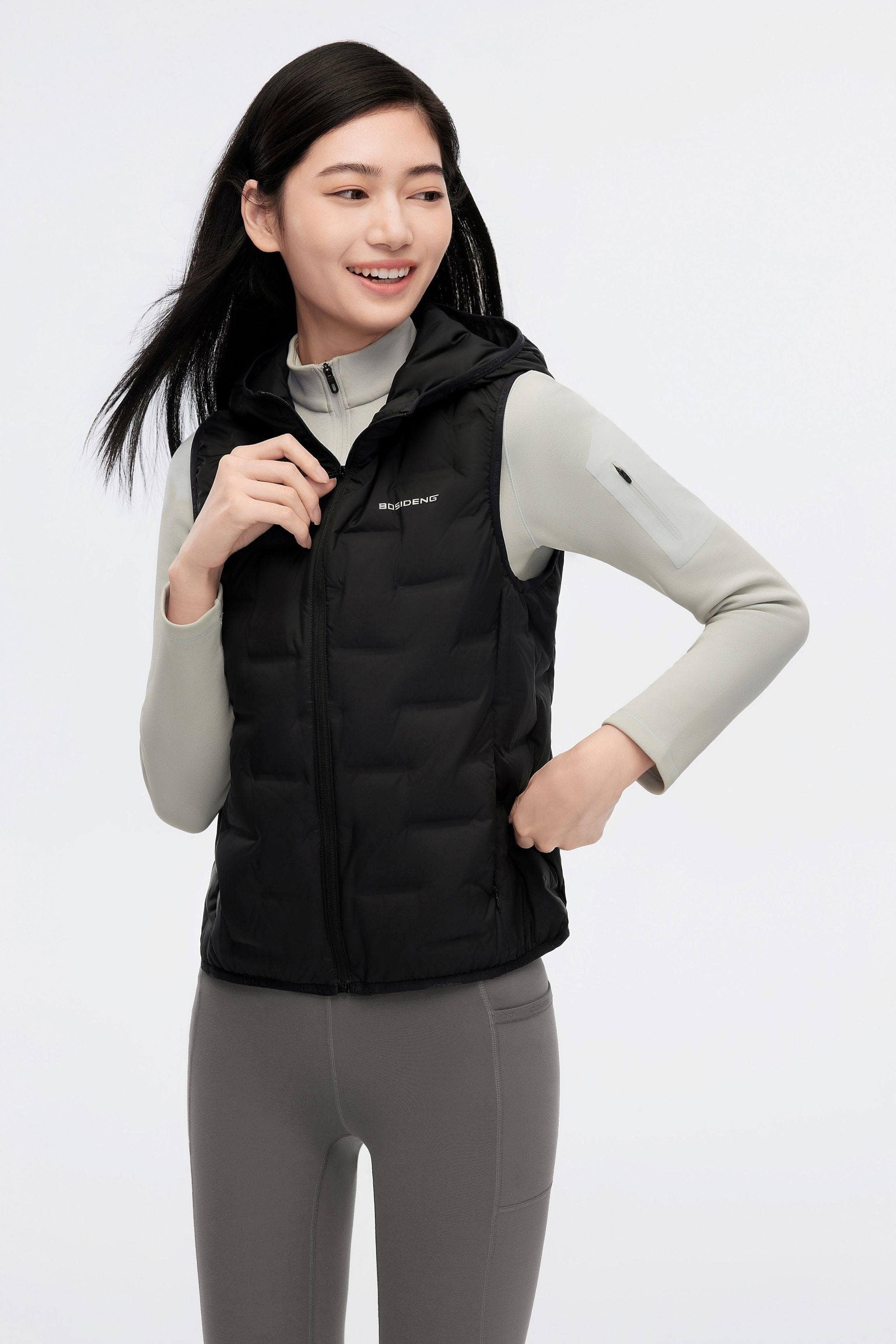 Women's Goose Down Hooded Gilet 1032 — Discover the Women's Goose Down Hooded Gilet in Black, sizes 4–16; windproof