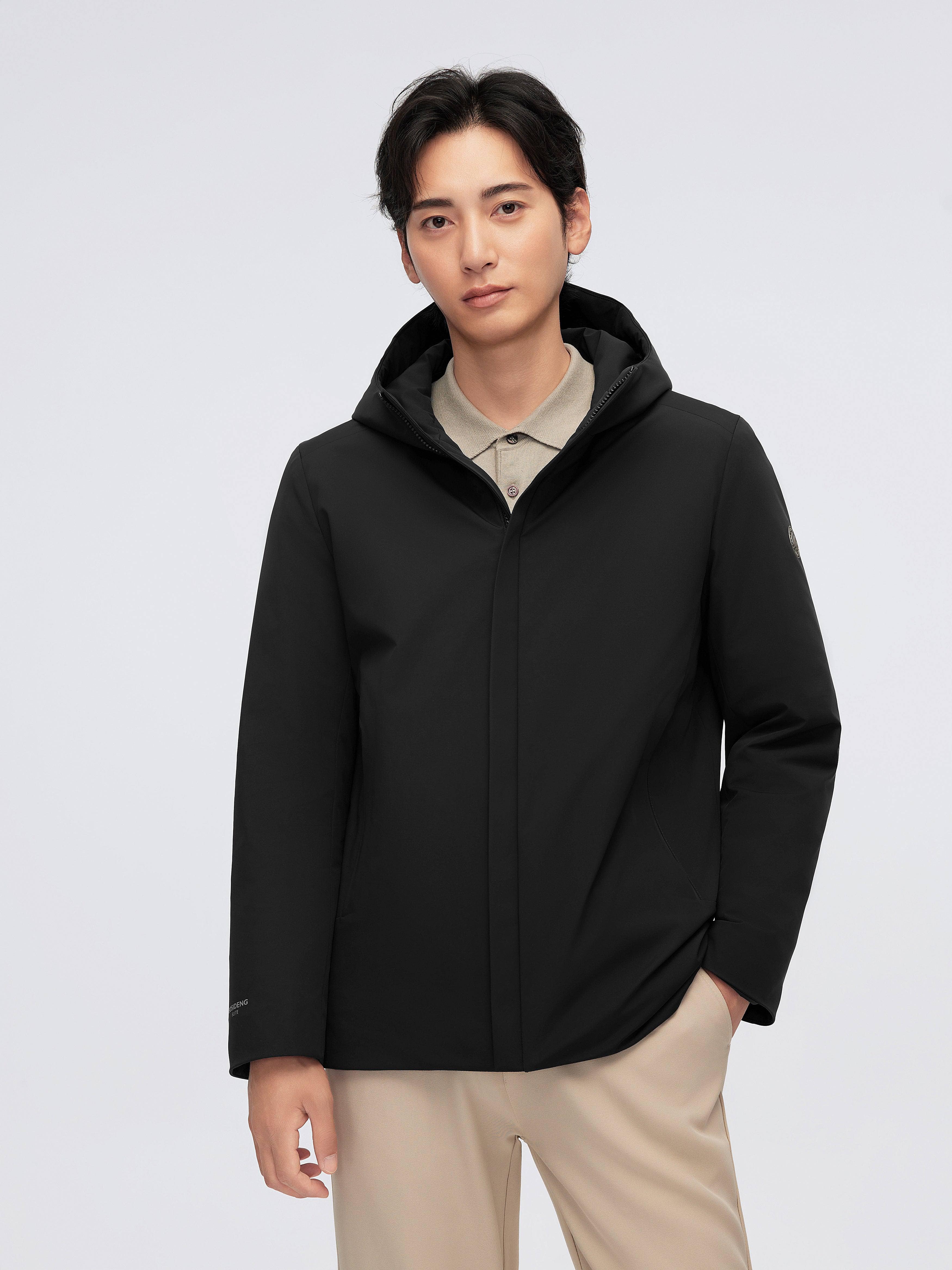 Men's Goose Down Windbreaker With Hood 4155 — The Men's Goose Down Windbreaker, designed for optimal warmth and style in Black, sizes 4XL–S; waterproof