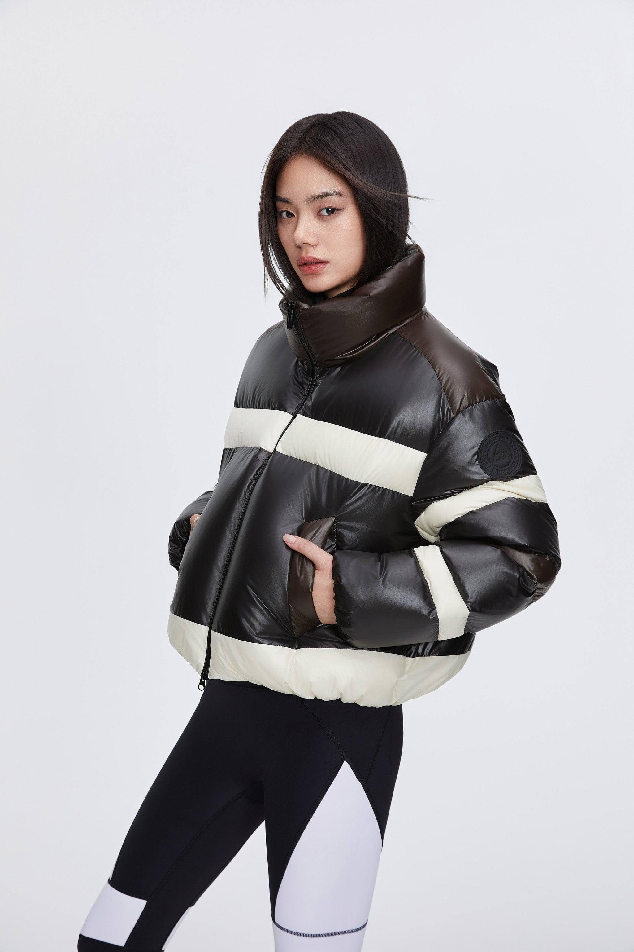 BOSIDENG 2024 BSD X MSGM cropped funnel neck puffer puffer