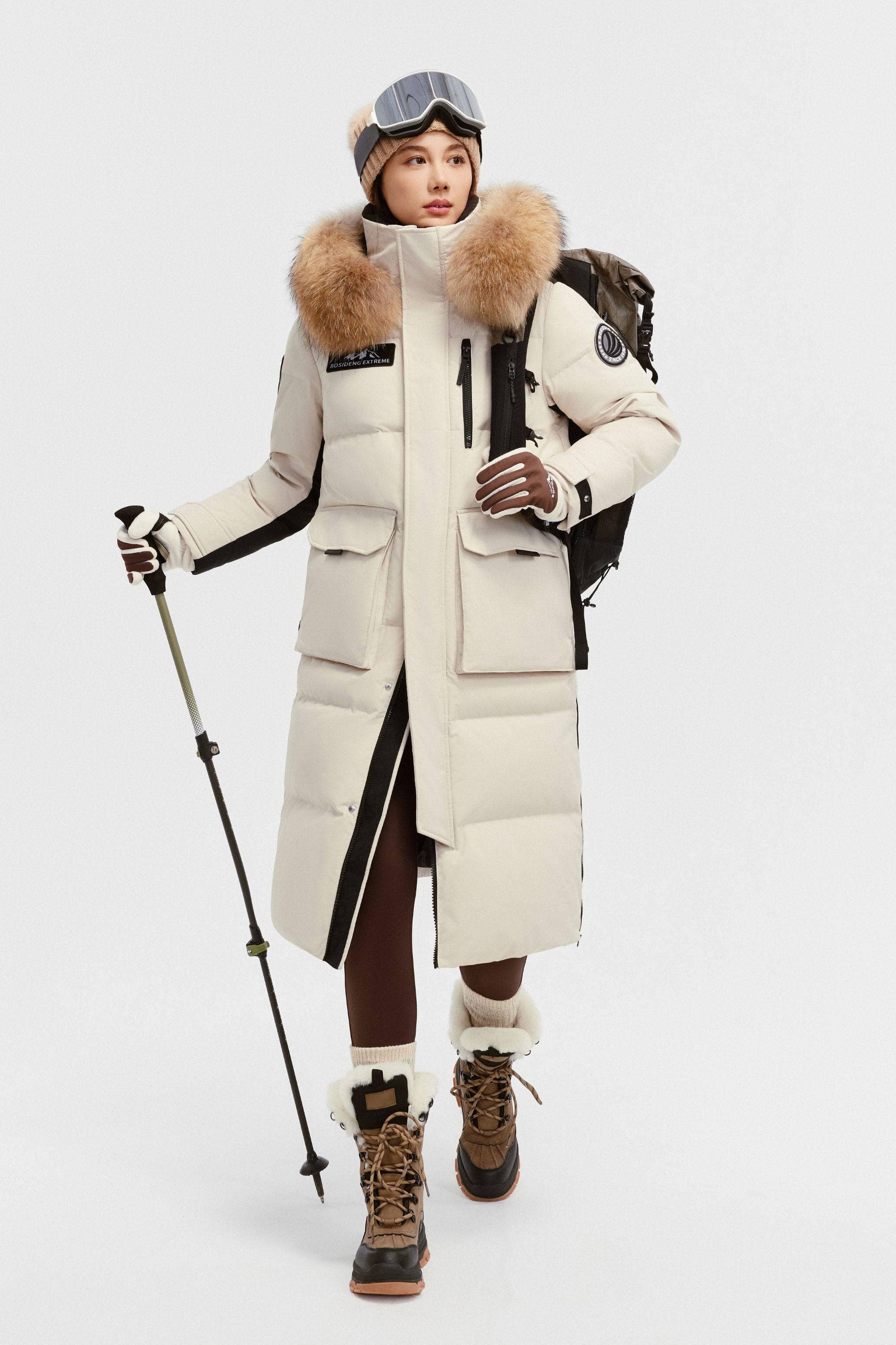 BOSIDENG 2024 Classic Extreme Full Length Goose Down Parka Fur Hood Parka