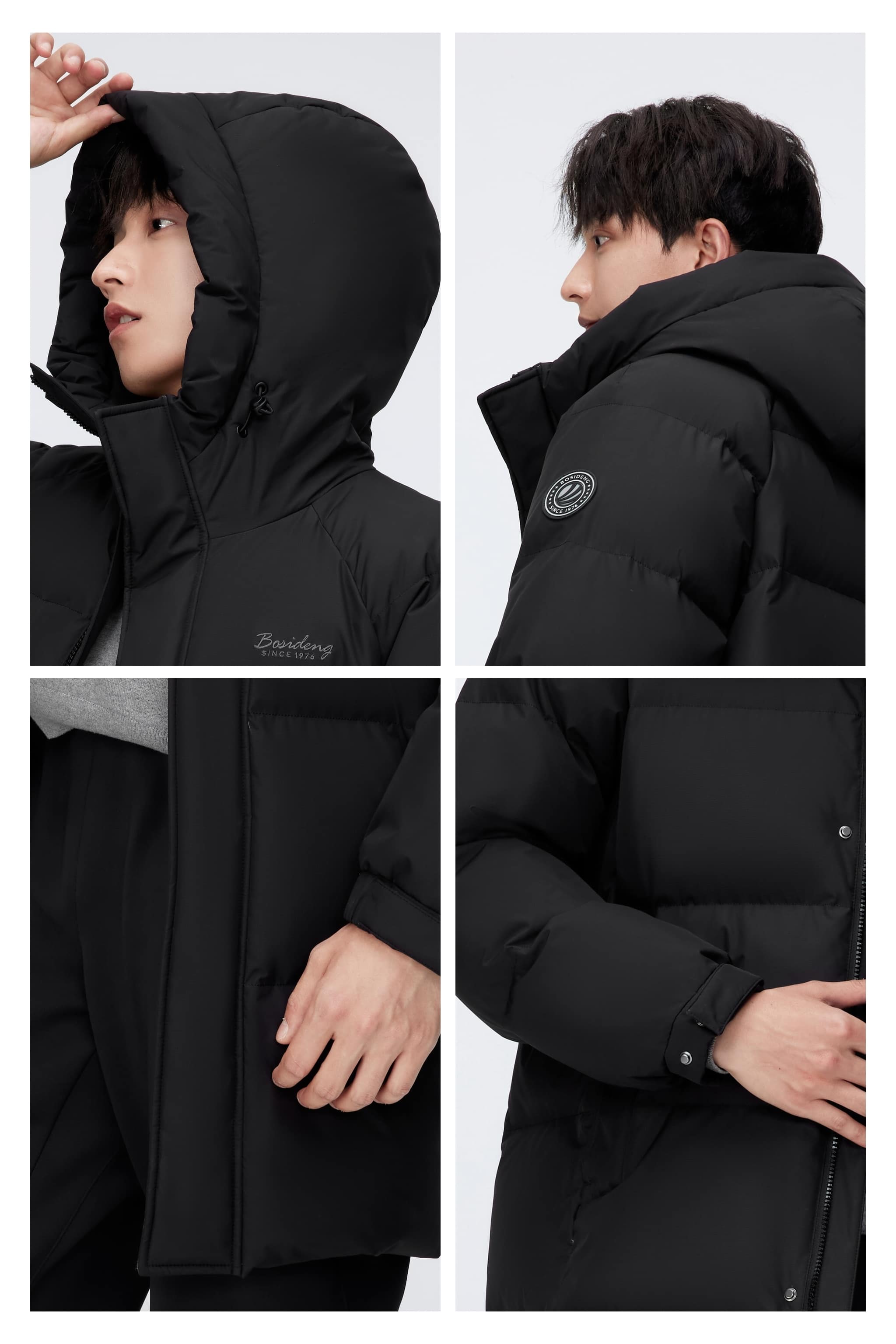 Men's Long Down Coat With Hood 5229 — A fresh design in our new corduroy and jacquard plaid fabric with a cool mountain — view 8