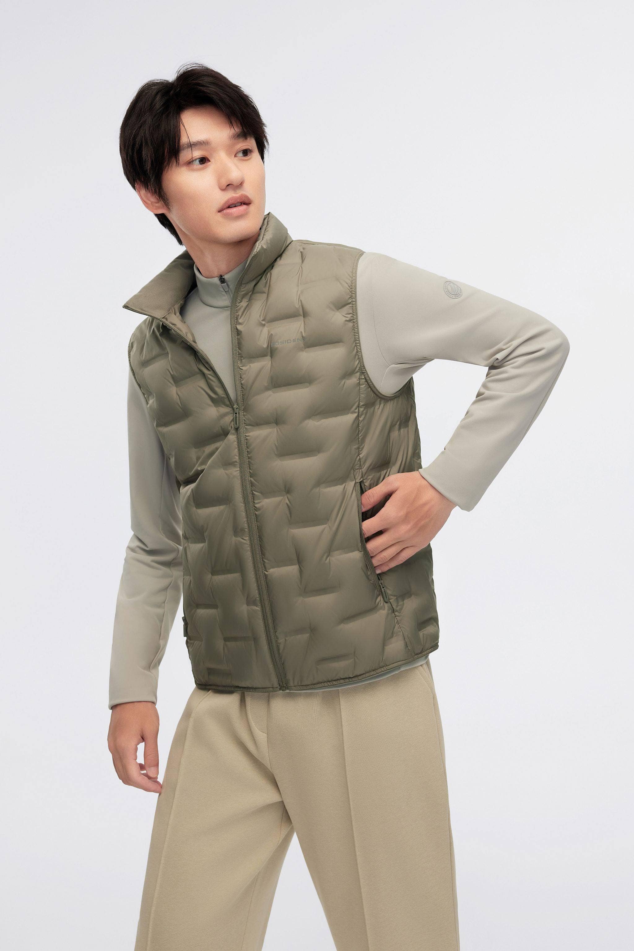 BOSIDENG 2024 Men's Goose Down Stand Collar Gilet 1031 S / Baby Green