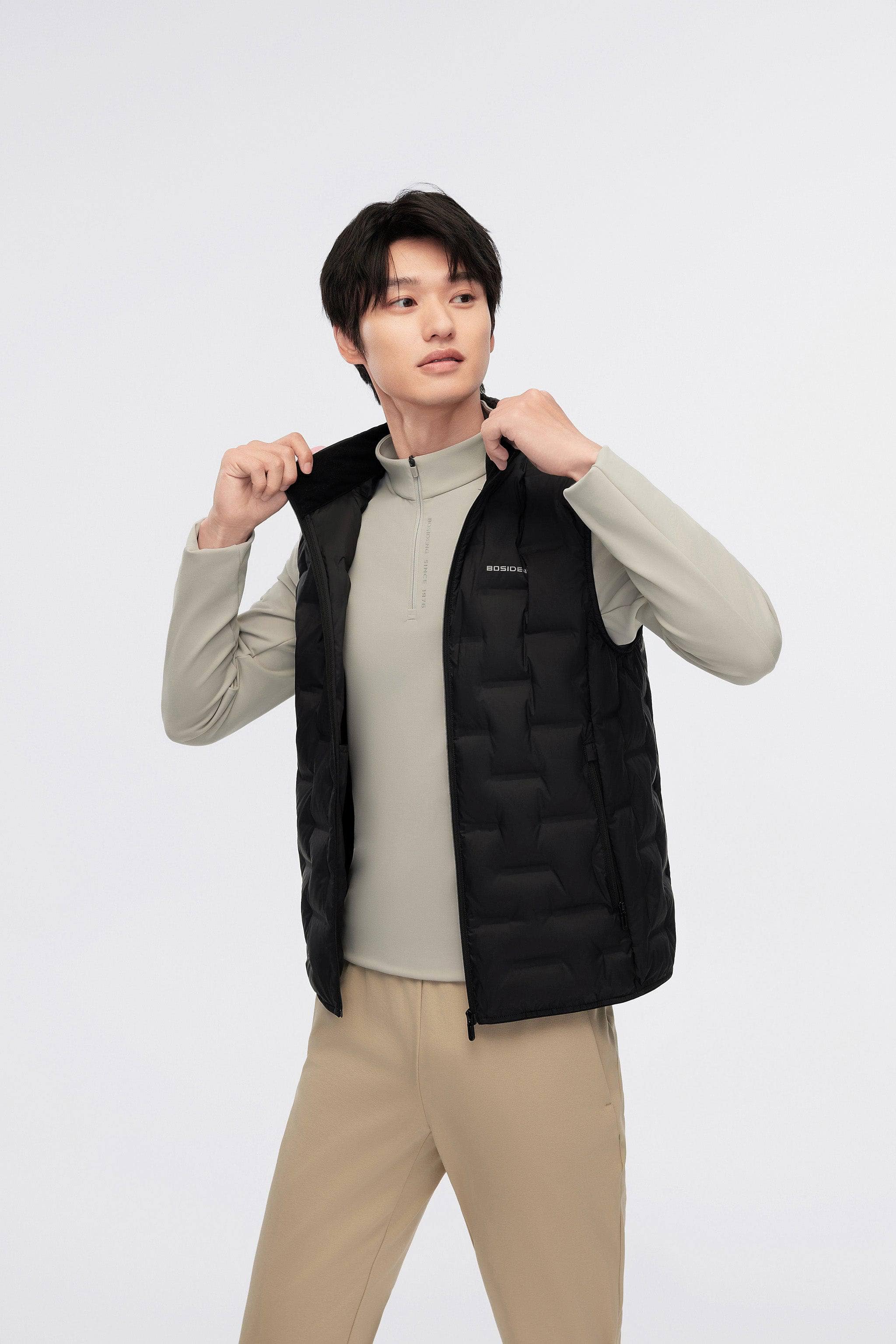 BOSIDENG 2024 Men's Goose Down Stand Collar Gilet 1031 S / Black