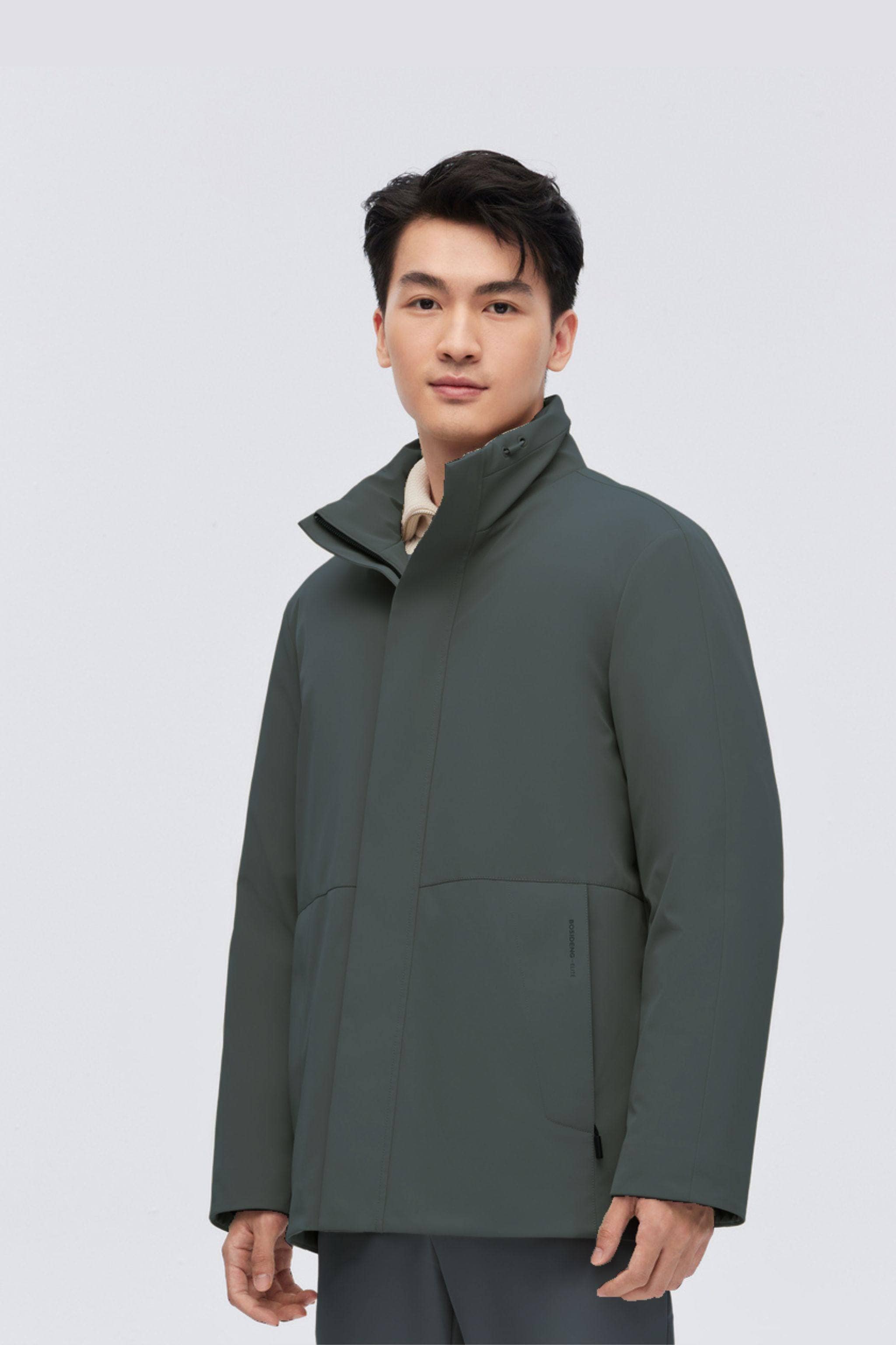 BOSIDENG 2024 Men's Standing Collar Goose Down Jacket Jackets Stone green / S