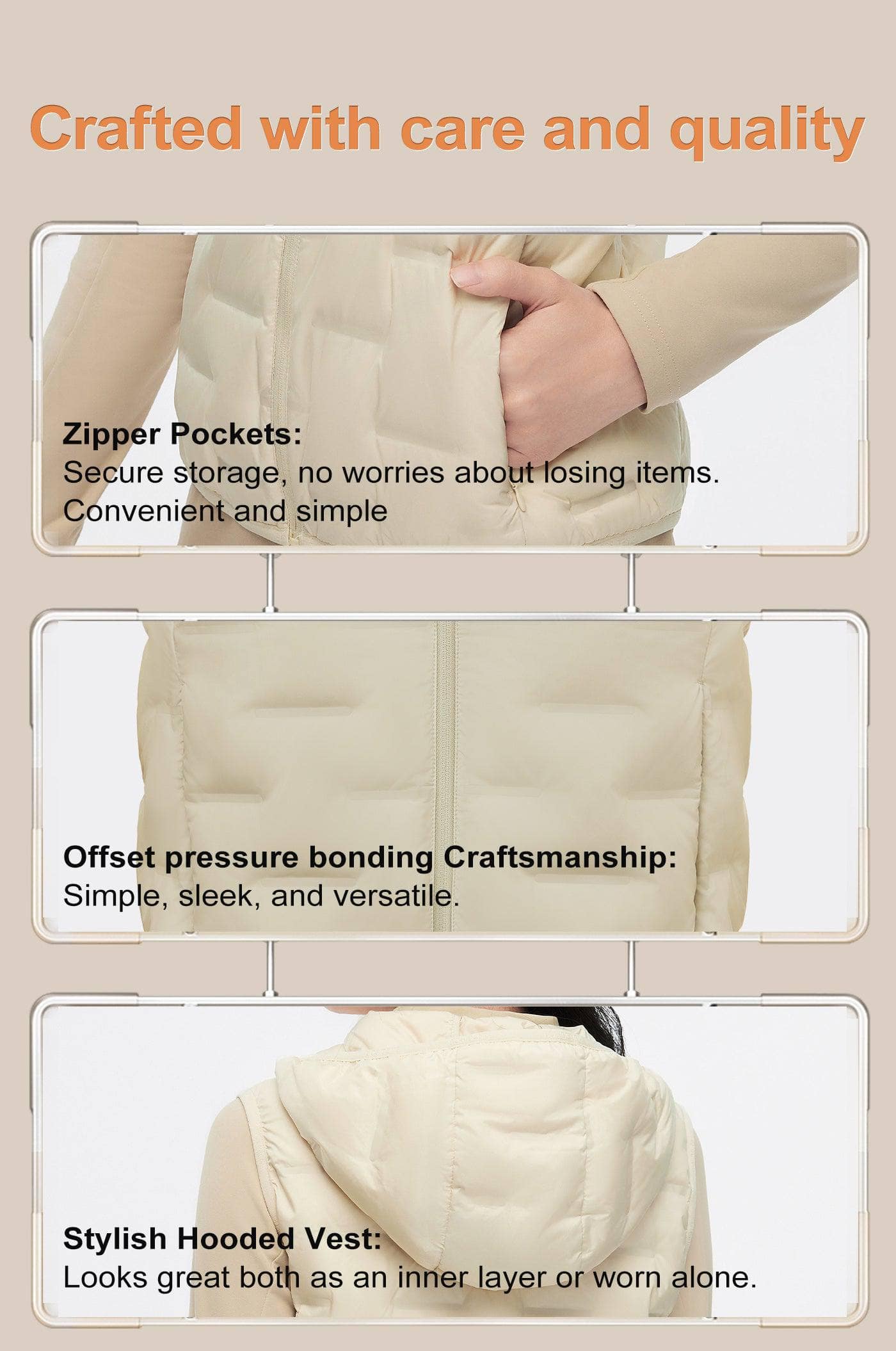 Women's Goose Down Hooded Gilet 1032 — Discover the Women's Goose Down Hooded Gilet — view 10; windproof