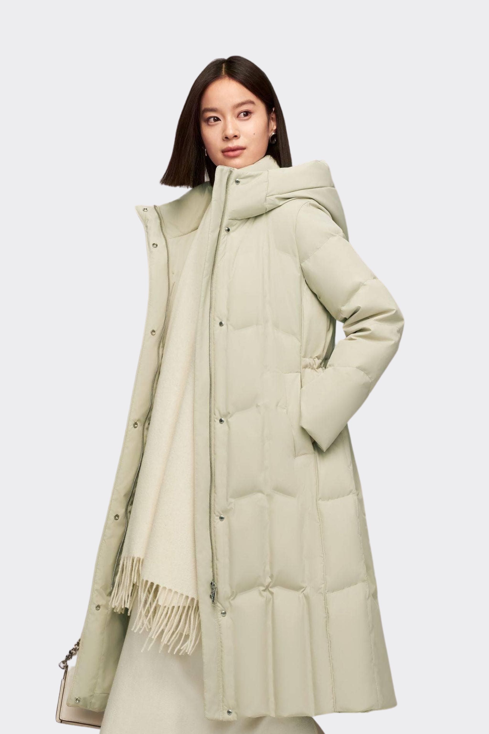 Women's Long Goose Down Coat With Elasticated Waist — Soft cotton fabric ensures comfort — view 16