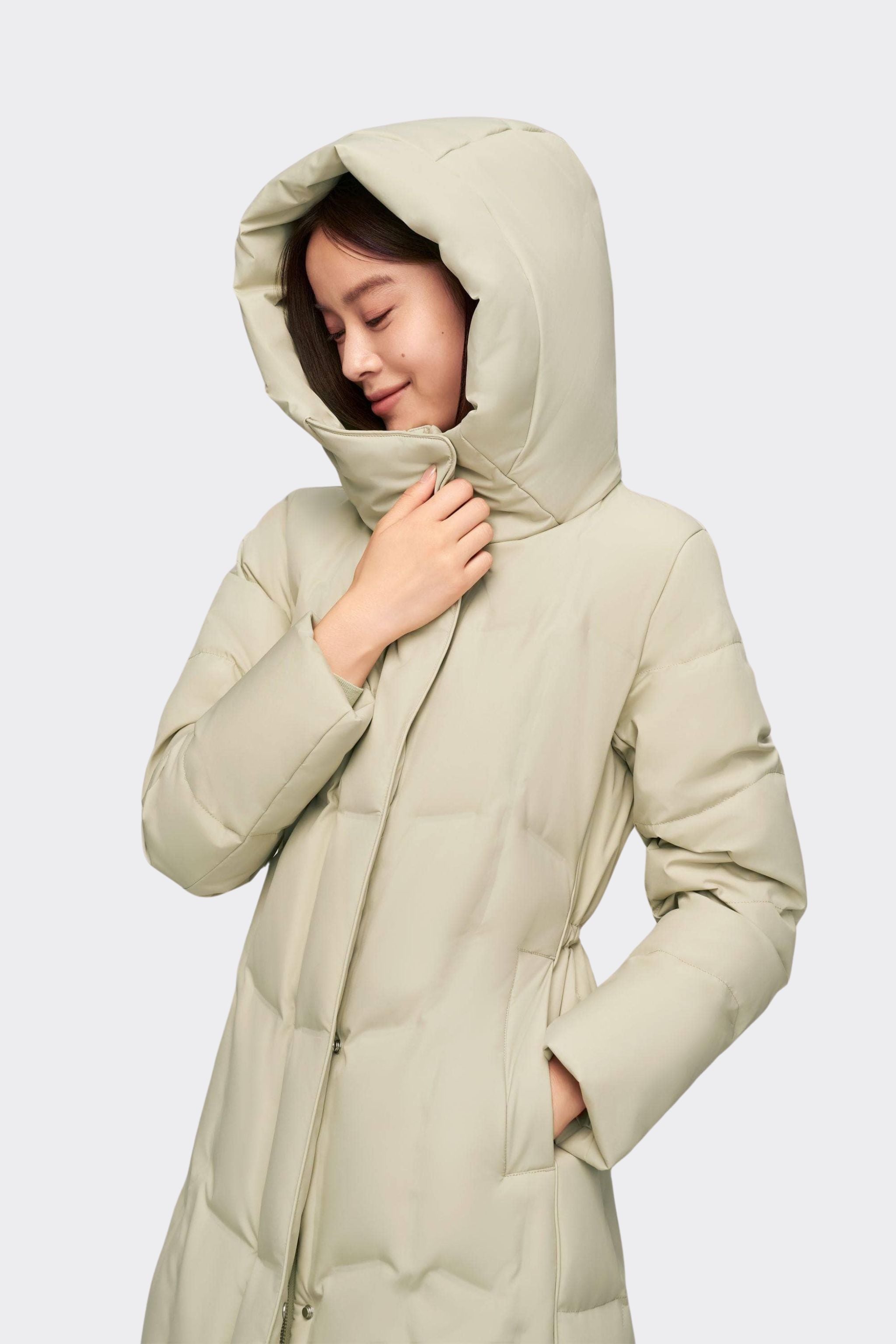 Women's Long Goose Down Coat With Elasticated Waist — Soft cotton fabric ensures comfort — view 15