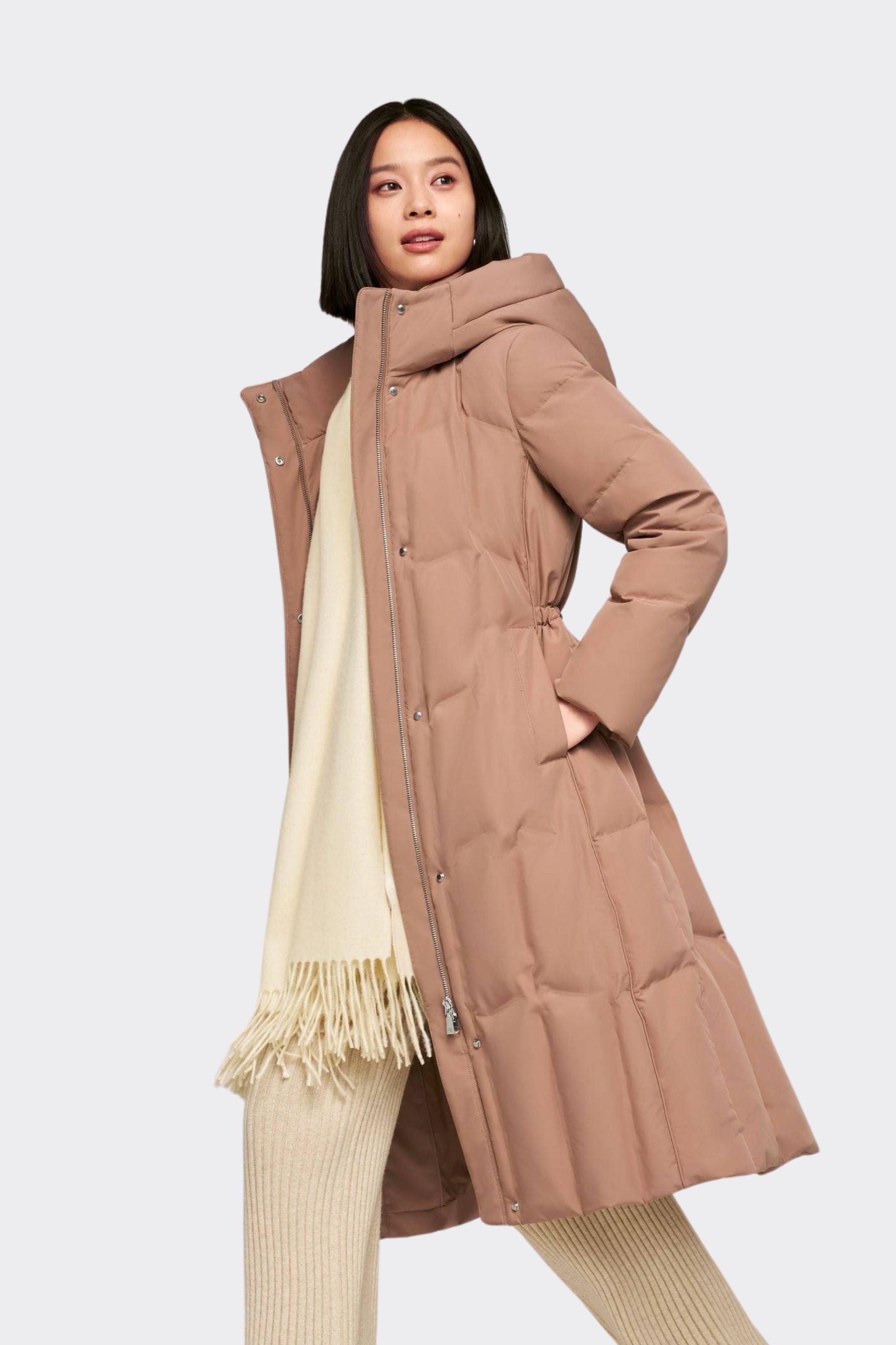 Women's Long Goose Down Coat With Elasticated Waist — Soft cotton fabric ensures comfort — view 11