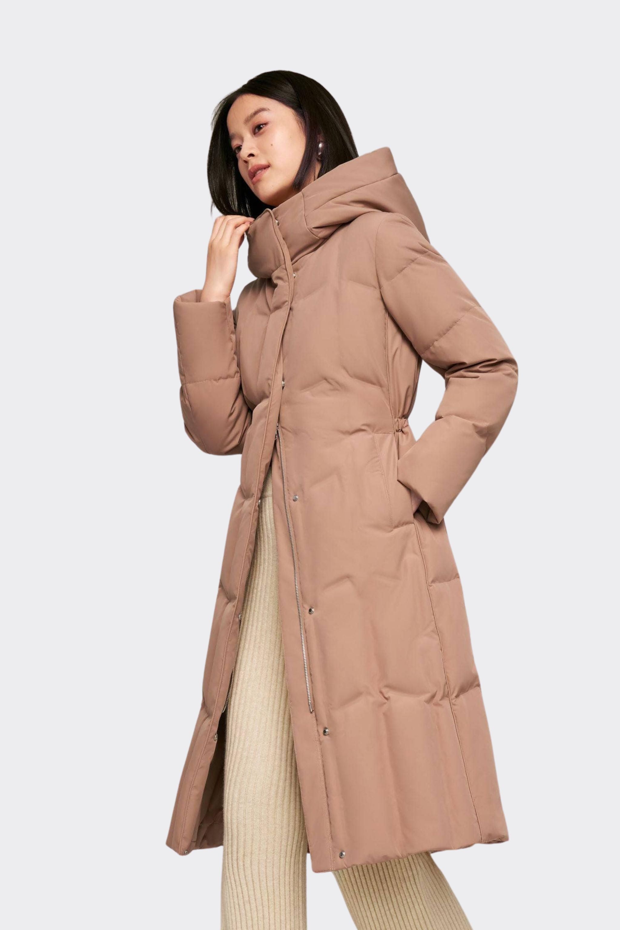 Women's Long Goose Down Coat With Elasticated Waist — Soft cotton fabric ensures comfort — view 10