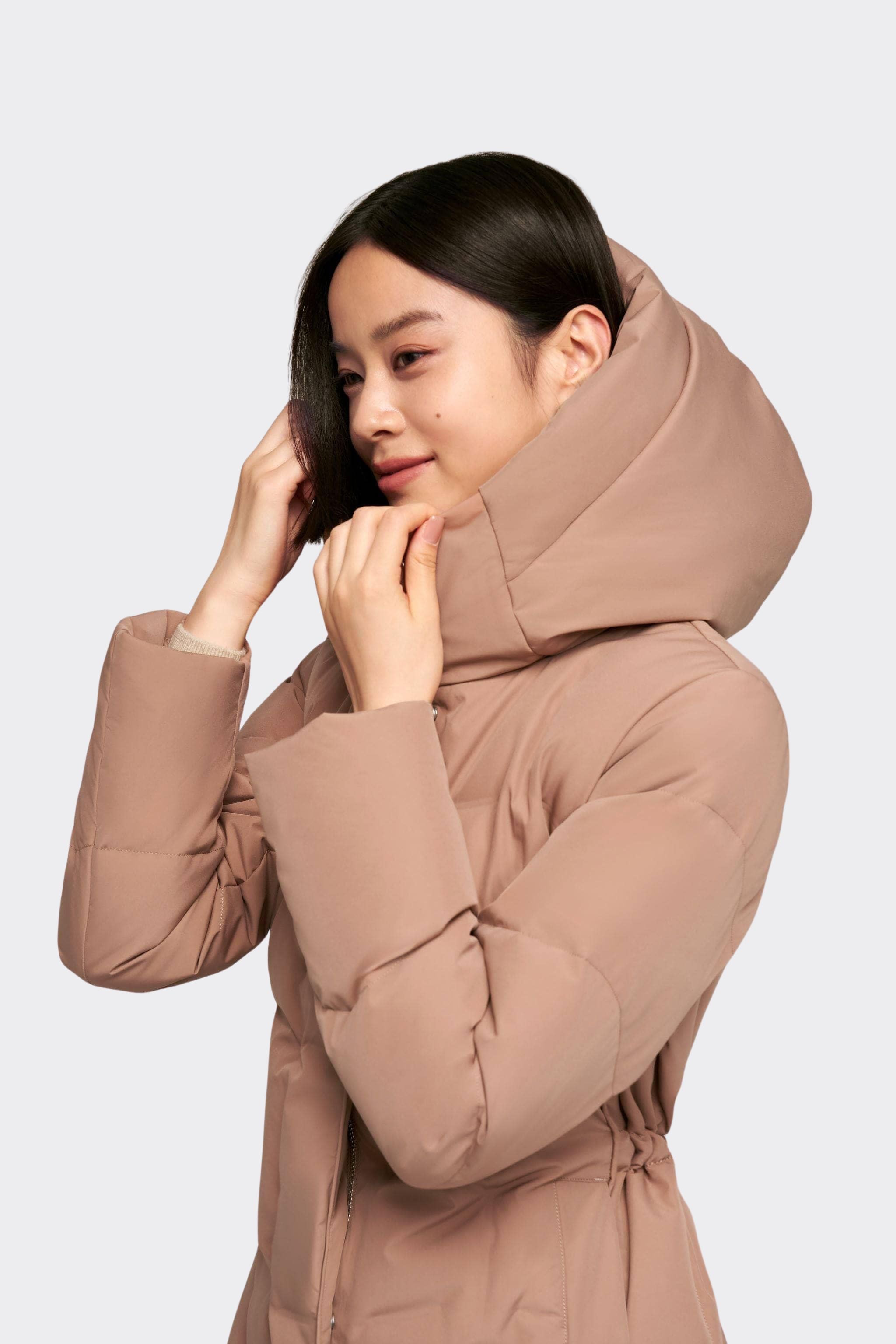 Women's Long Goose Down Coat With Elasticated Waist — Soft cotton fabric ensures comfort — view 9