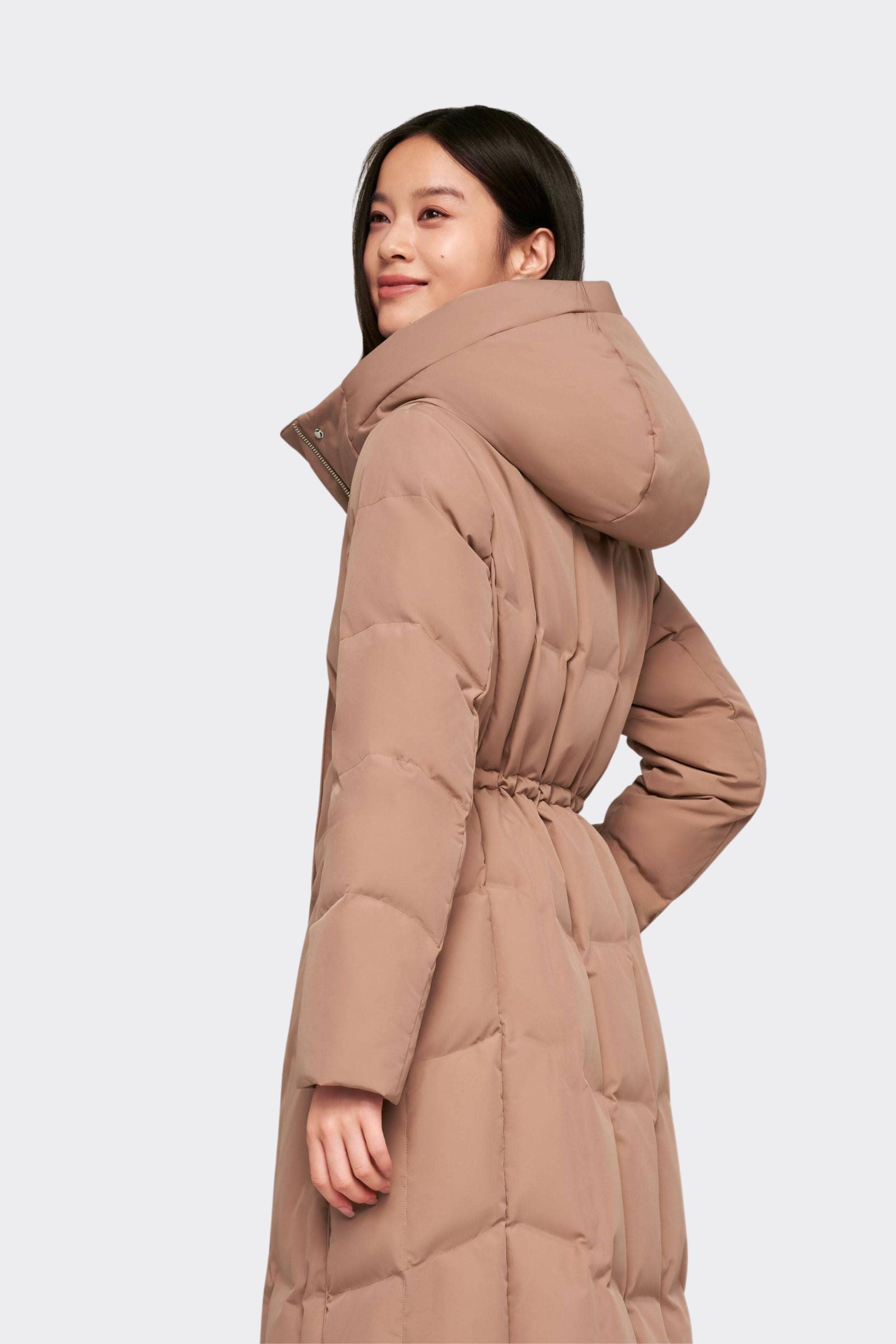 Women's Long Goose Down Coat With Elasticated Waist — Soft cotton fabric ensures comfort — view 12