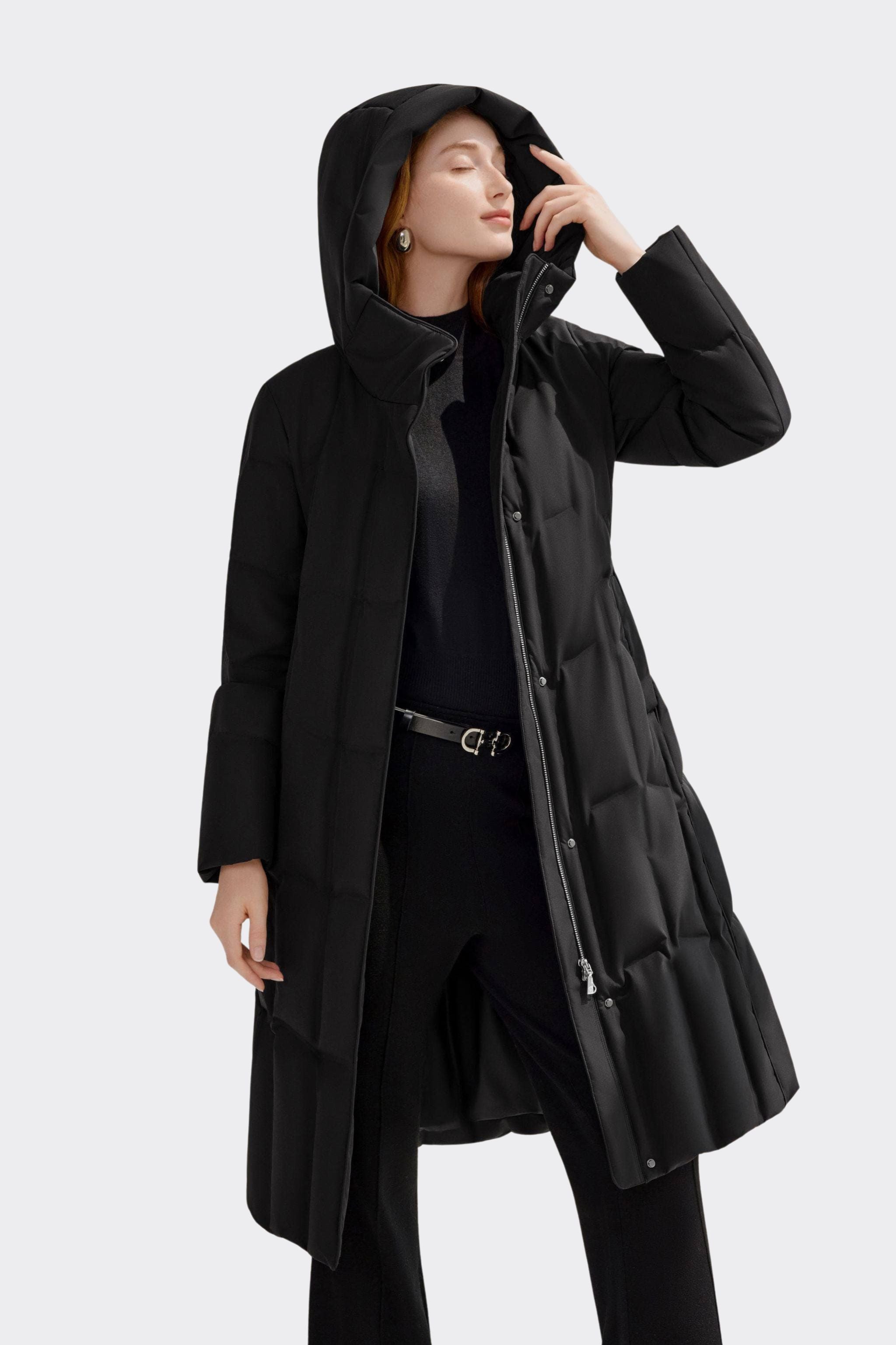 Women's Long Goose Down Coat With Elasticated Waist — Soft cotton fabric ensures comfort — view 22