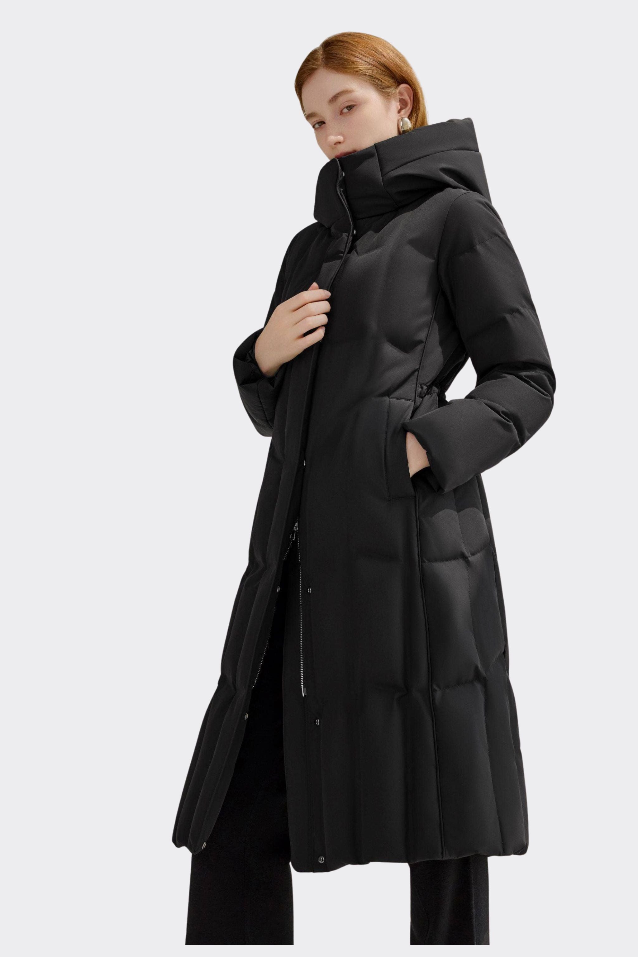 Women's Long Goose Down Coat With Elasticated Waist — Soft cotton fabric ensures comfort — view 21
