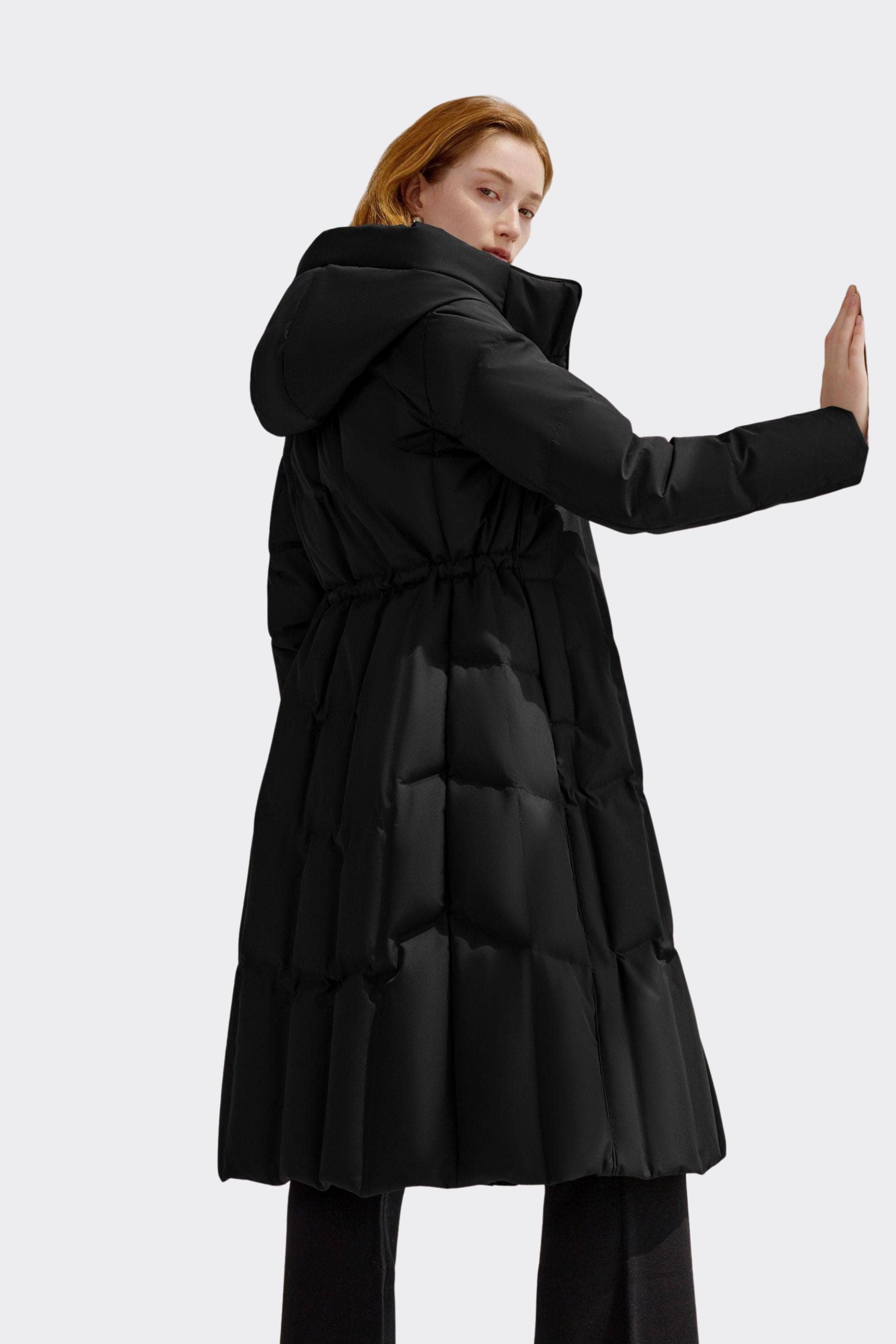 Women's Long Goose Down Coat With Elasticated Waist — Soft cotton fabric ensures comfort — view 23