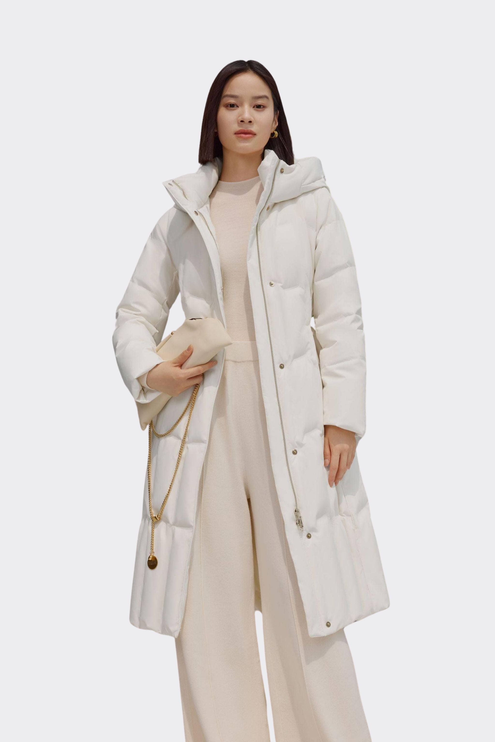 Women's Long Goose Down Coat With Elasticated Waist — Soft cotton fabric ensures comfort — view 2