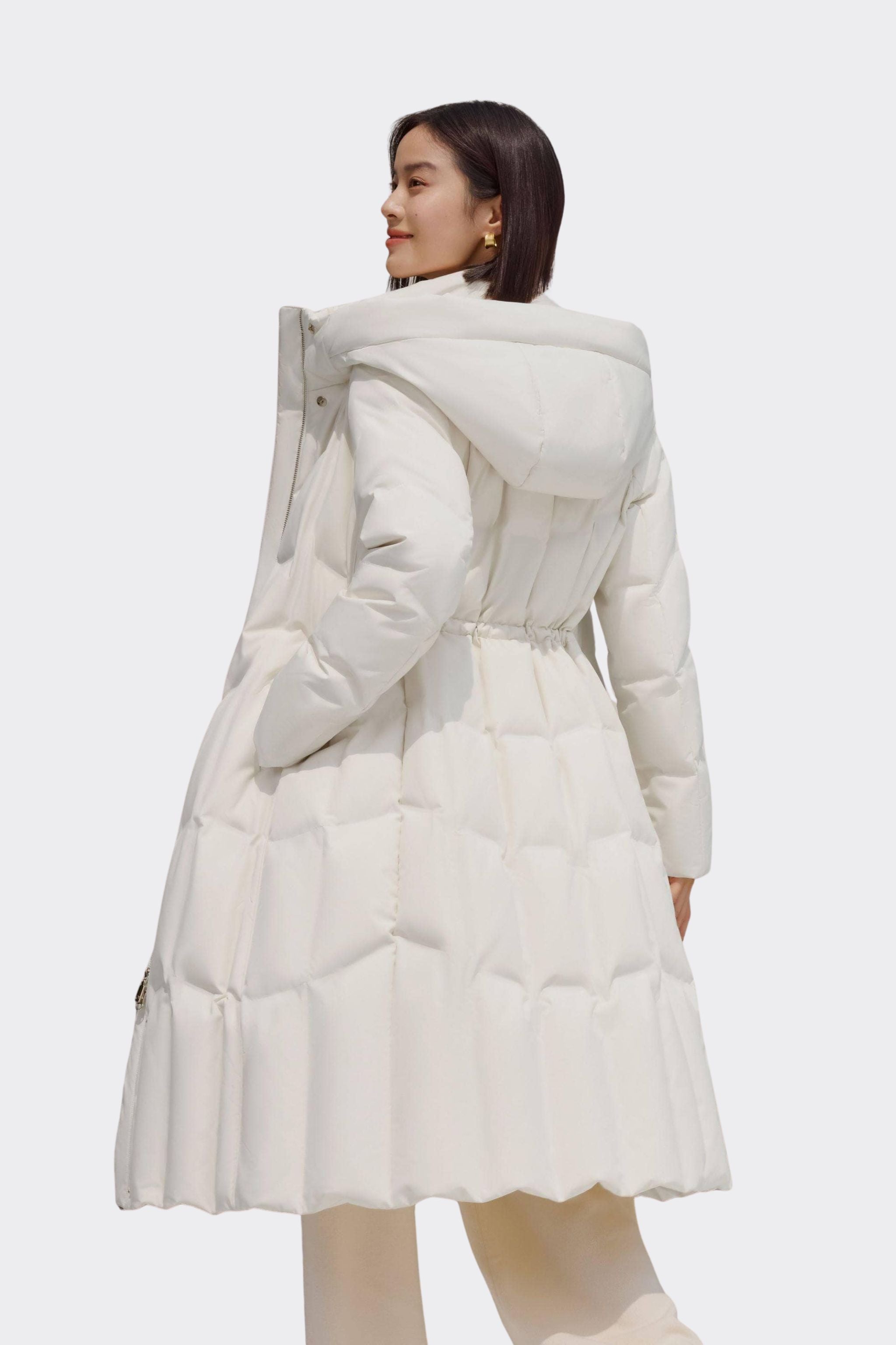Women's Long Goose Down Coat With Elasticated Waist — Soft cotton fabric ensures comfort — view 3