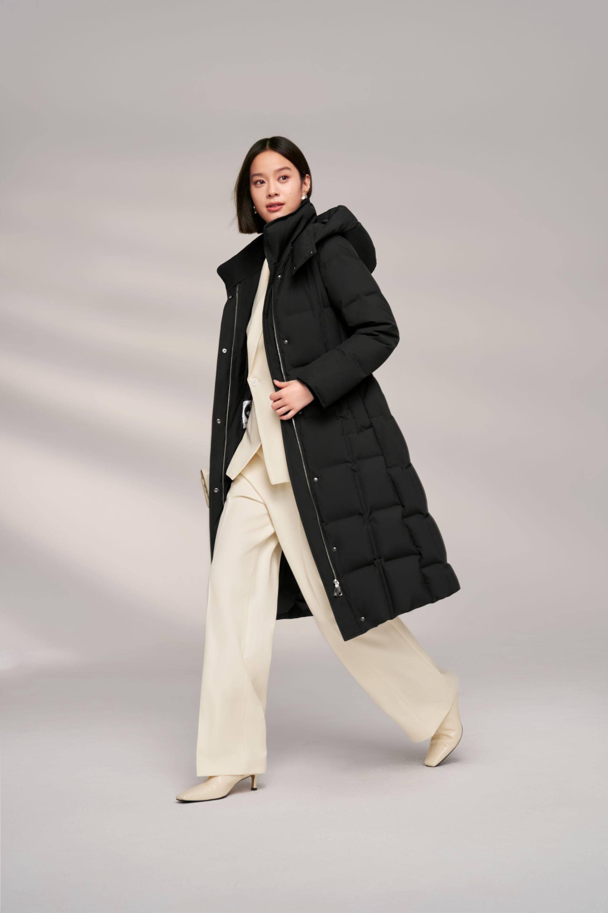 BOSIDENG 2024 Women’s Patterned Long Goose Down Coat With Belt Coats
