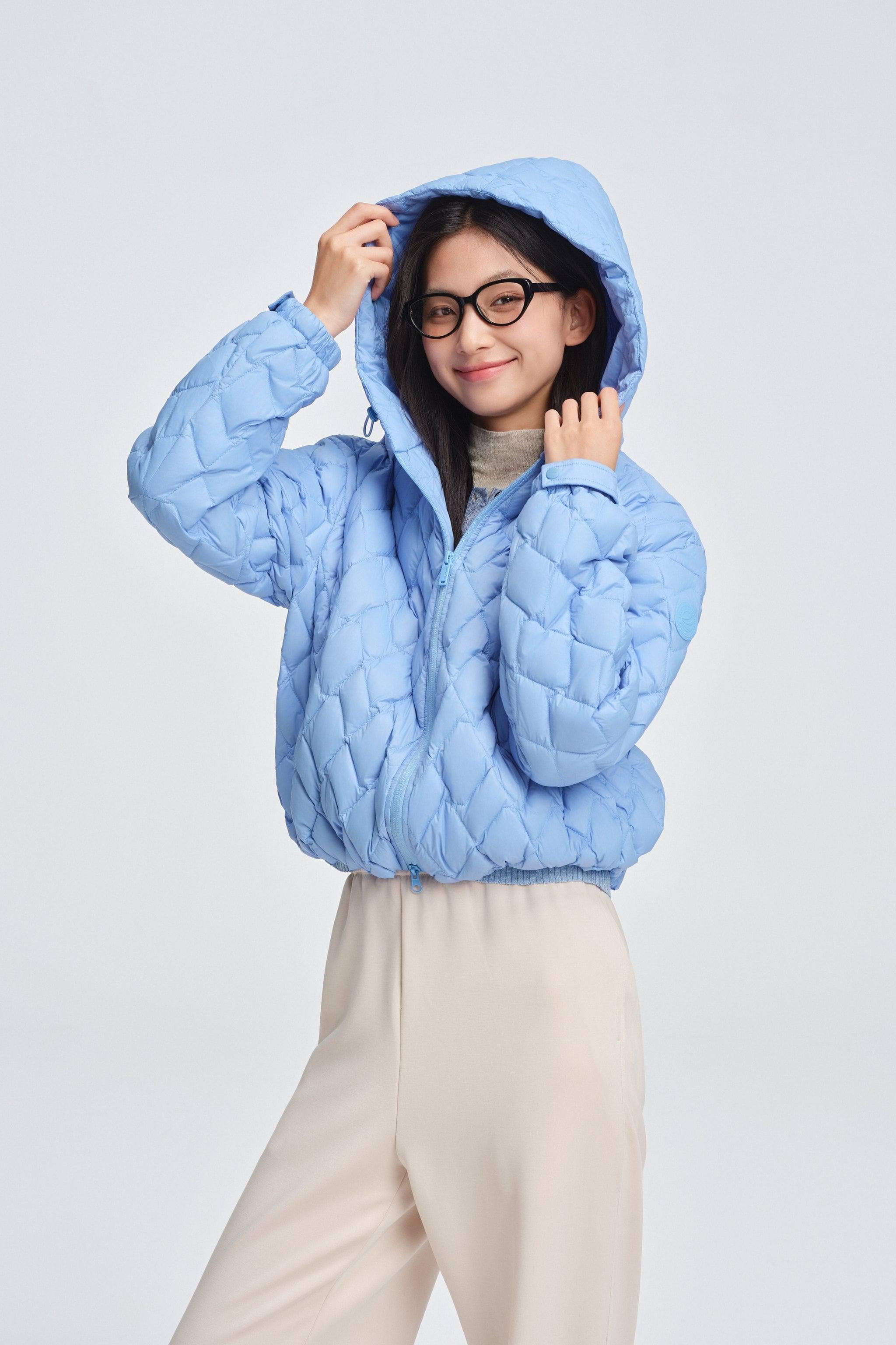 BOSIDENG 2025 Women's Artist Quilting Down Jacket With Hood Azure Blue / 4