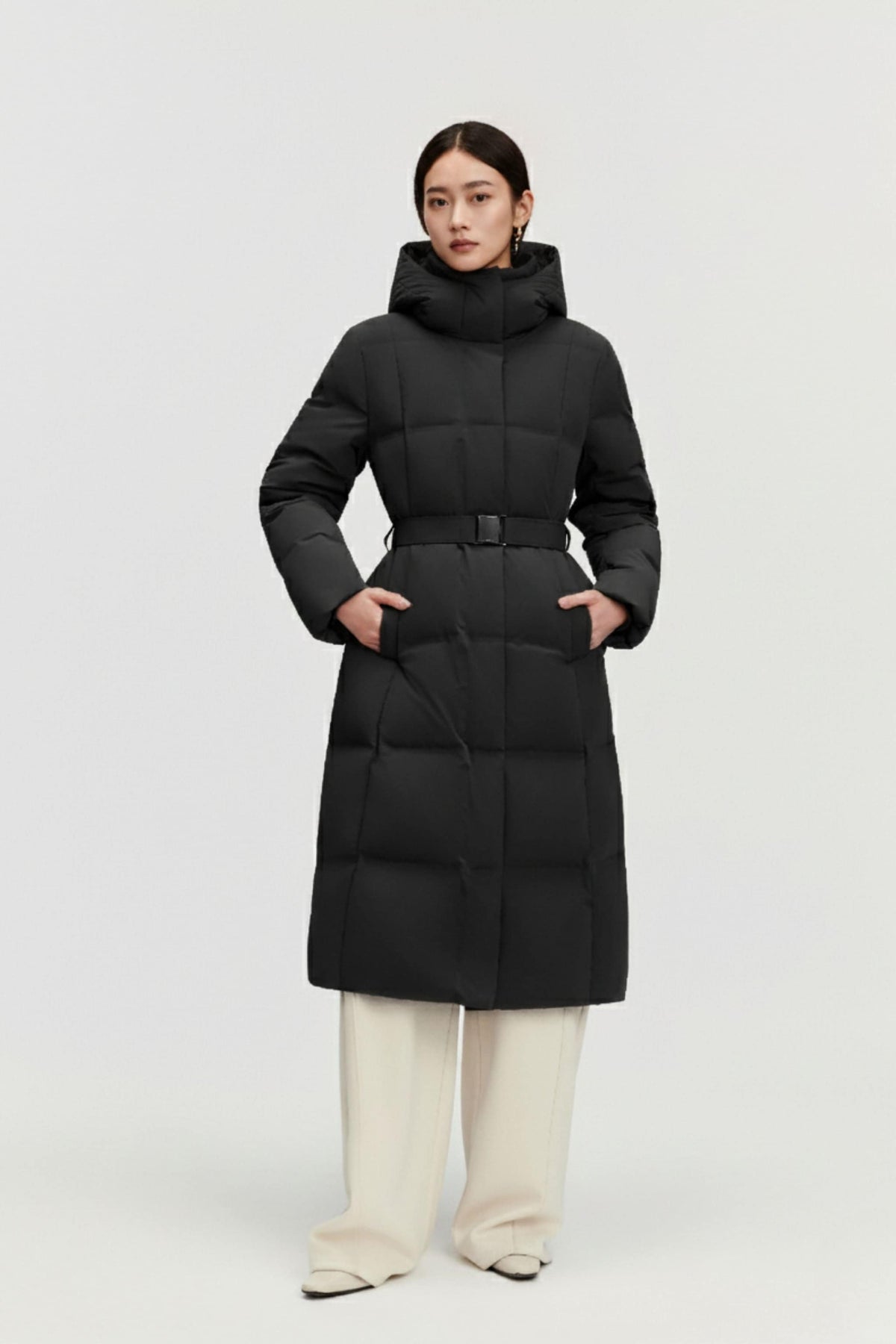 Women's Business Classic Hooded Goose Down Jacket With Belt 156