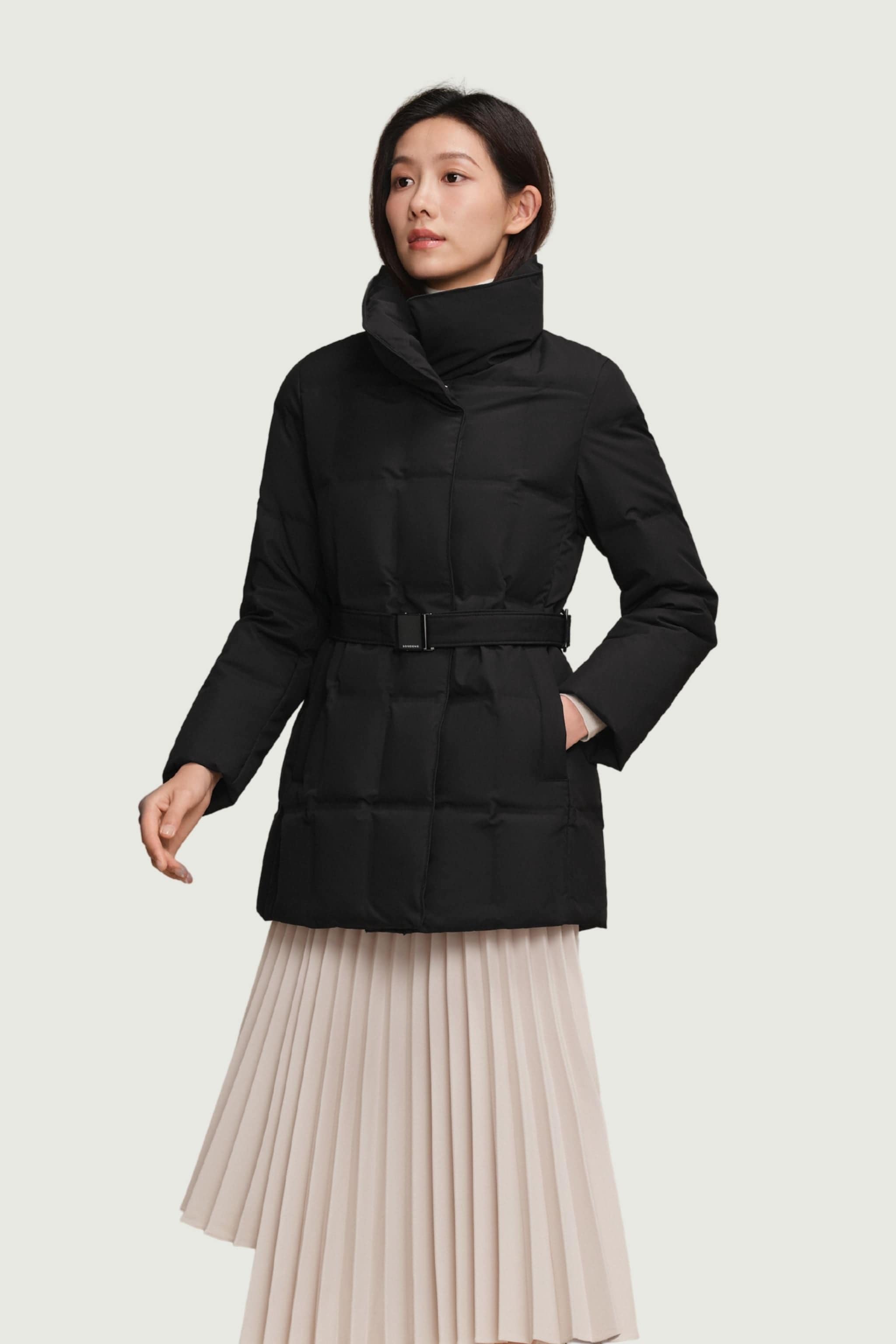 BOSIDENG 2025 Women's Goose Down Jacket With Belt 148 Jacket Black / 4