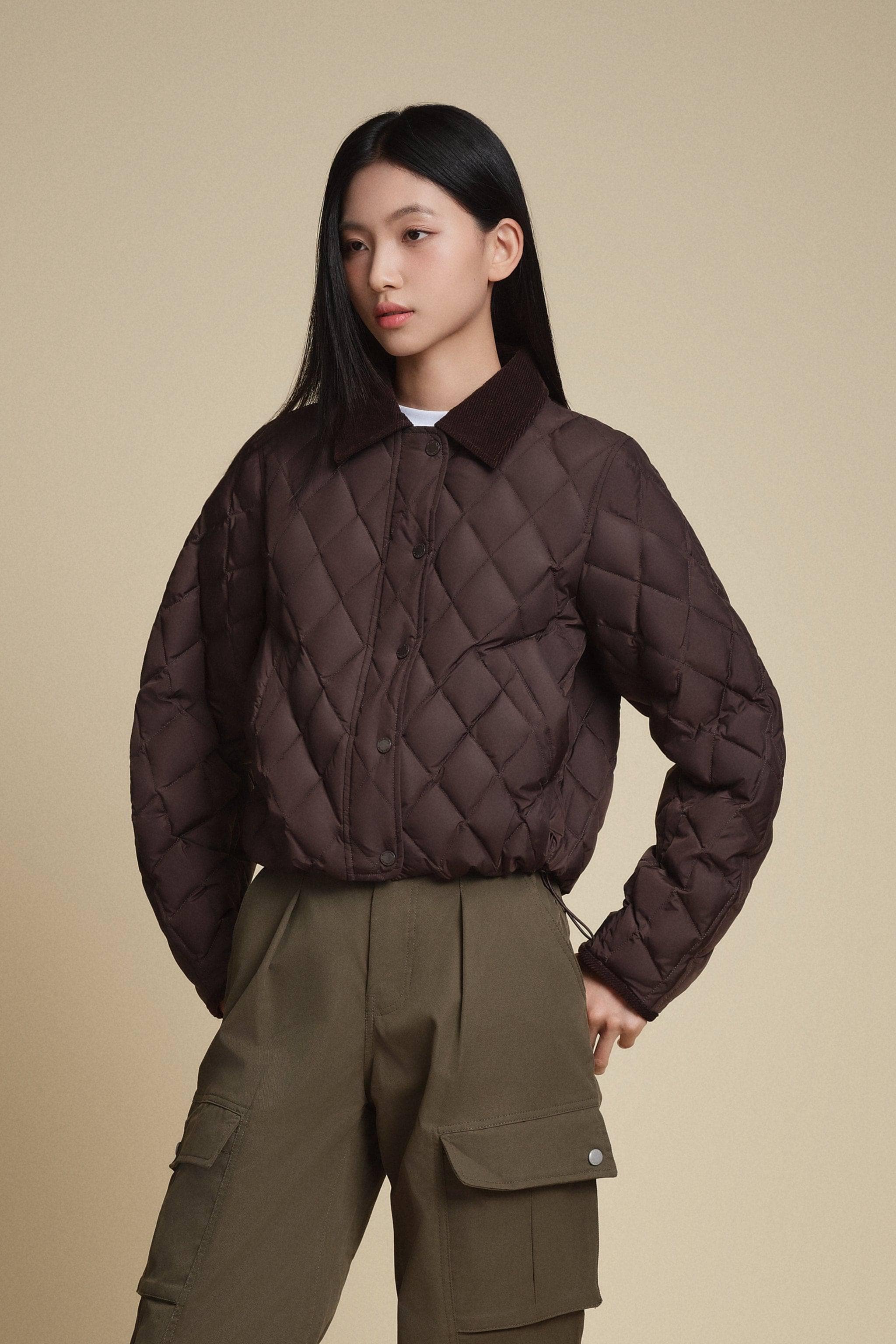 BOSIDENG 2025 Women's Cropped Quilted Barn Down Jacket Cocoa Brown / 4