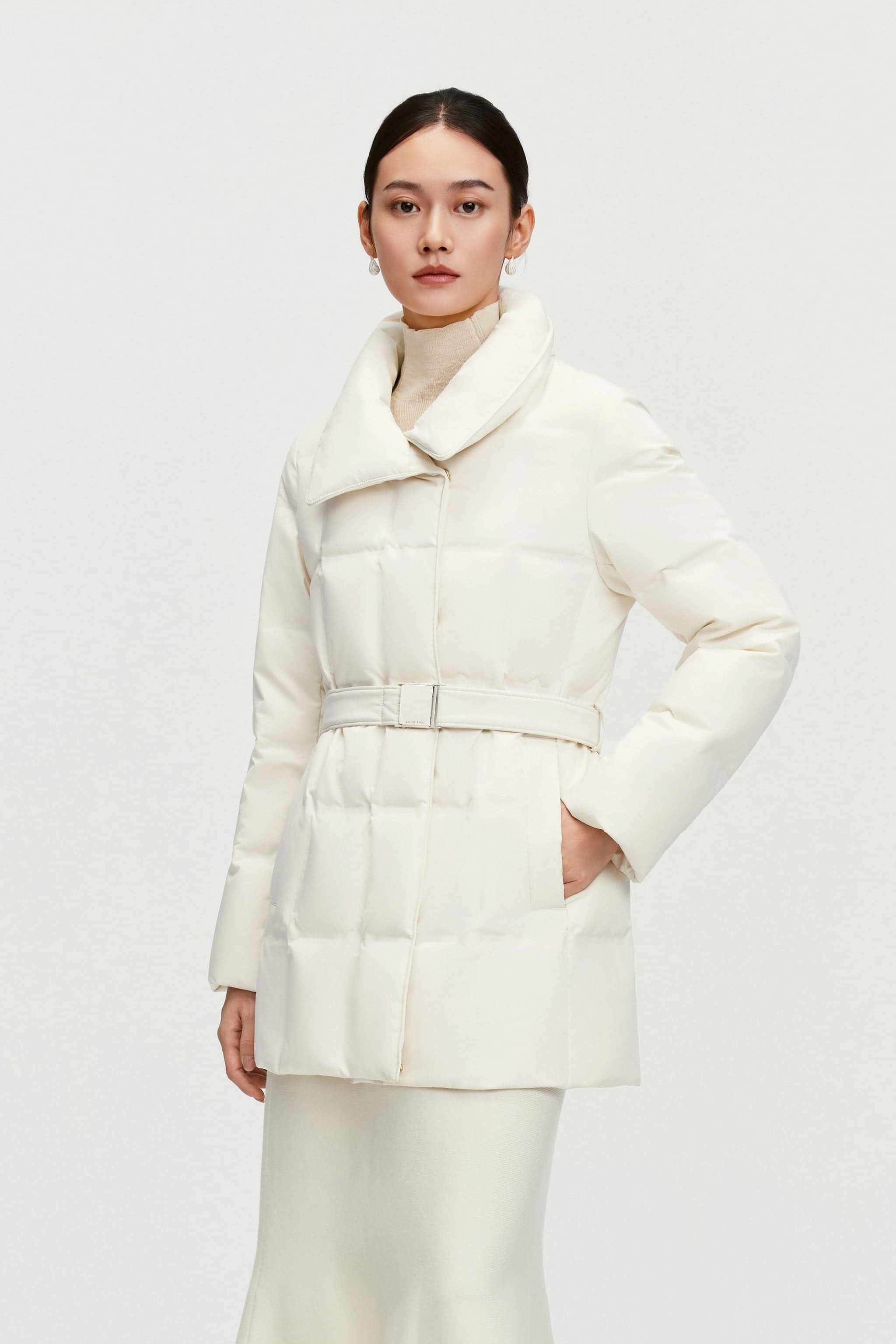 BOSIDENG 2025 Women's Goose Down Jacket With Belt 148 Jacket Cream / 4