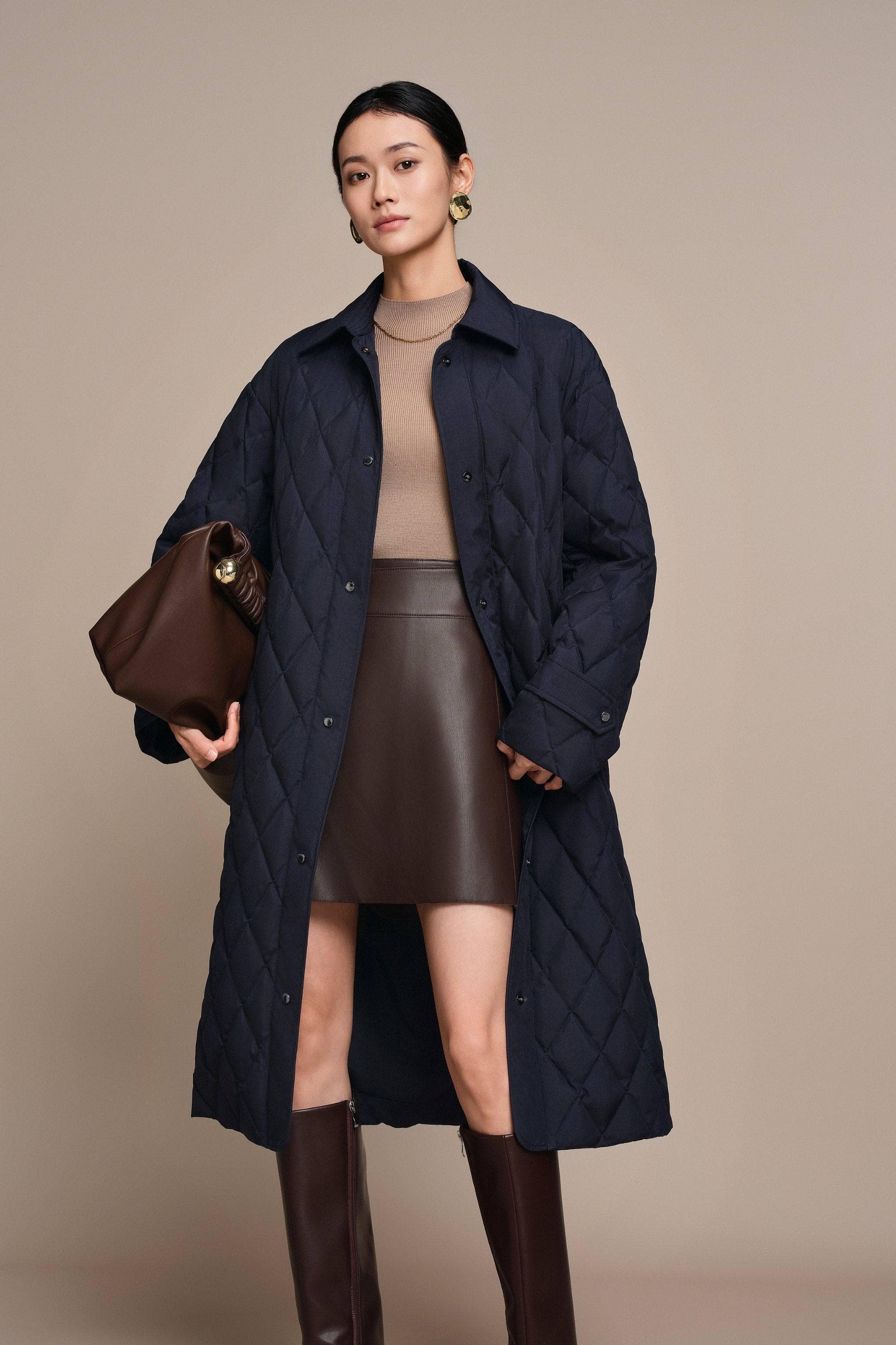 BOSIDENG 2025 Women's Full Length Goose Down Quilted Jacket Dark Navy / 4