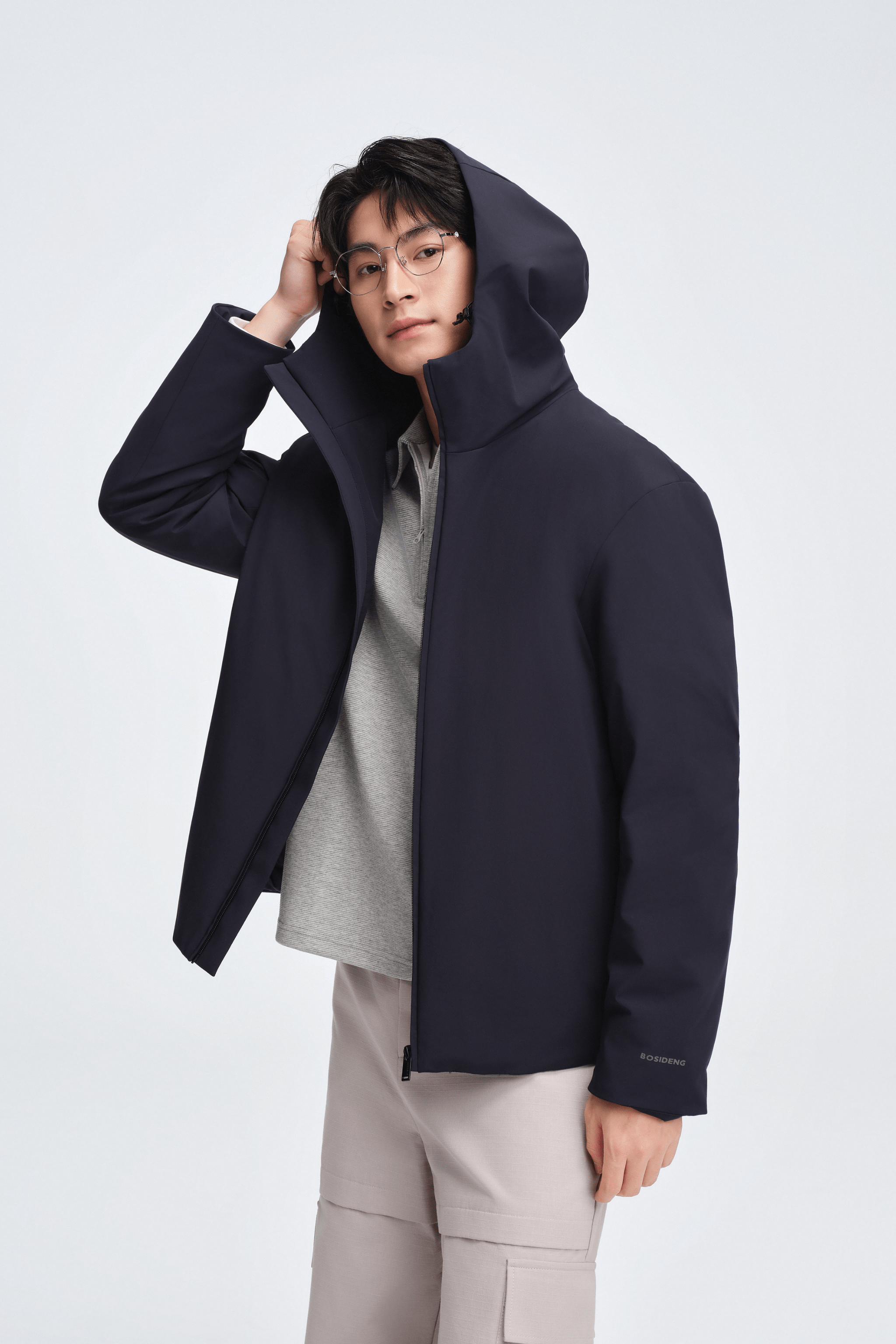 BOSIDENG 2025 Men's Refined Hooded Down Jacket Jacket Dark Navy Blue / S