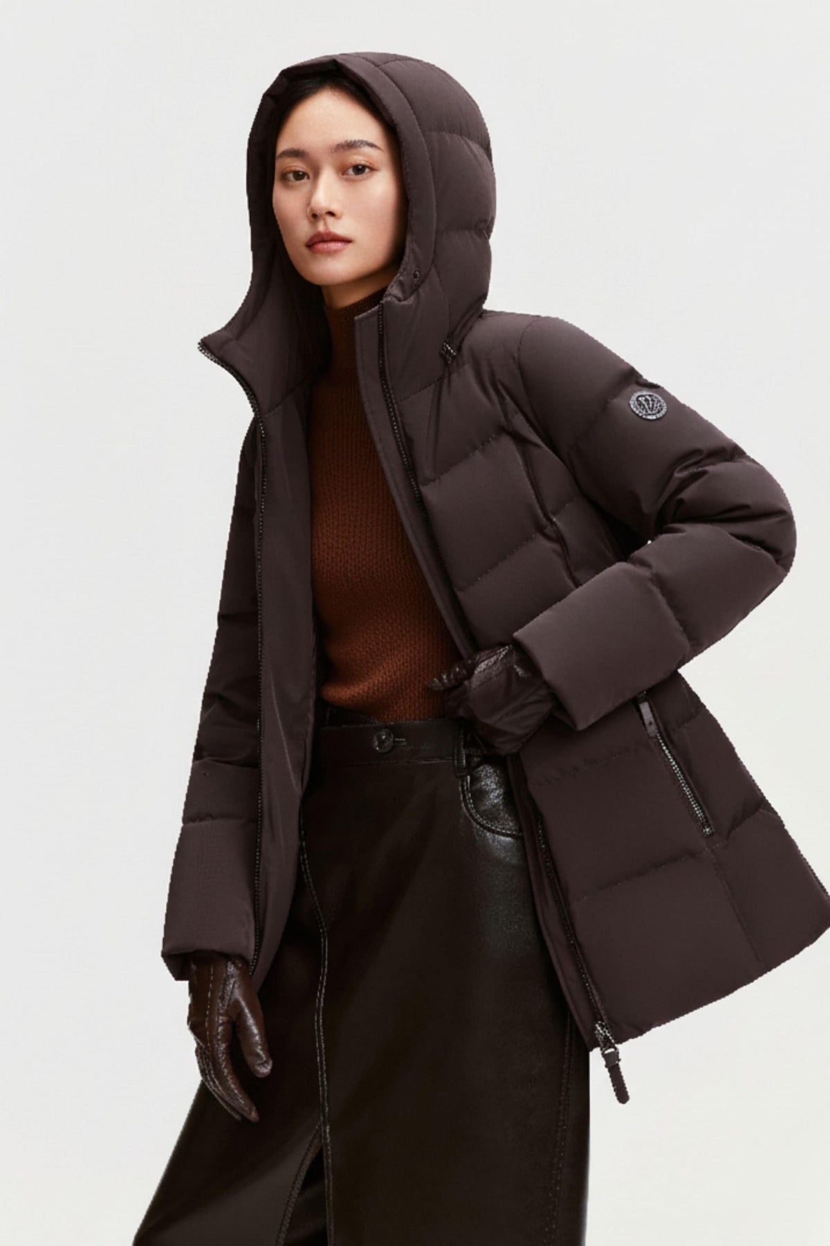 Women's Premium Extreme Short Goose Down Jacket With Belt 722 — jacket transitions seamlessly from outdoor commutes in Espresso, sizes 4–16; water-resistant, windproof