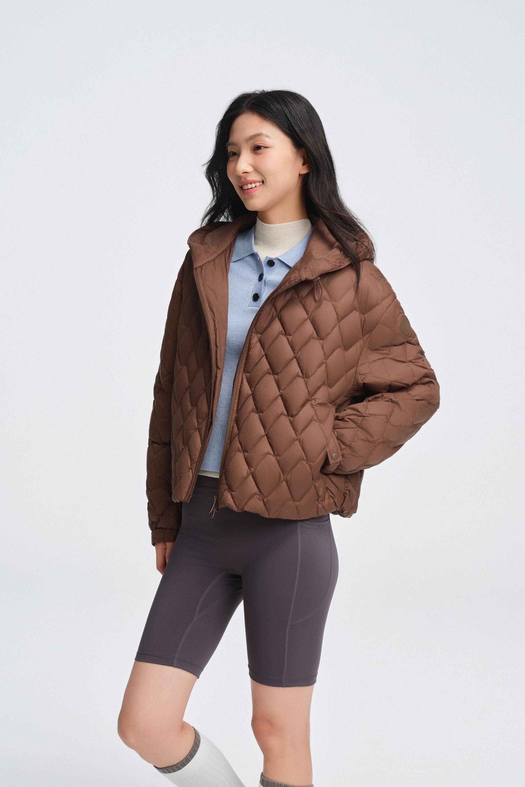BOSIDENG 2025 Women's Artist Quilting Down Jacket With Hood Gravel Brown / 4
