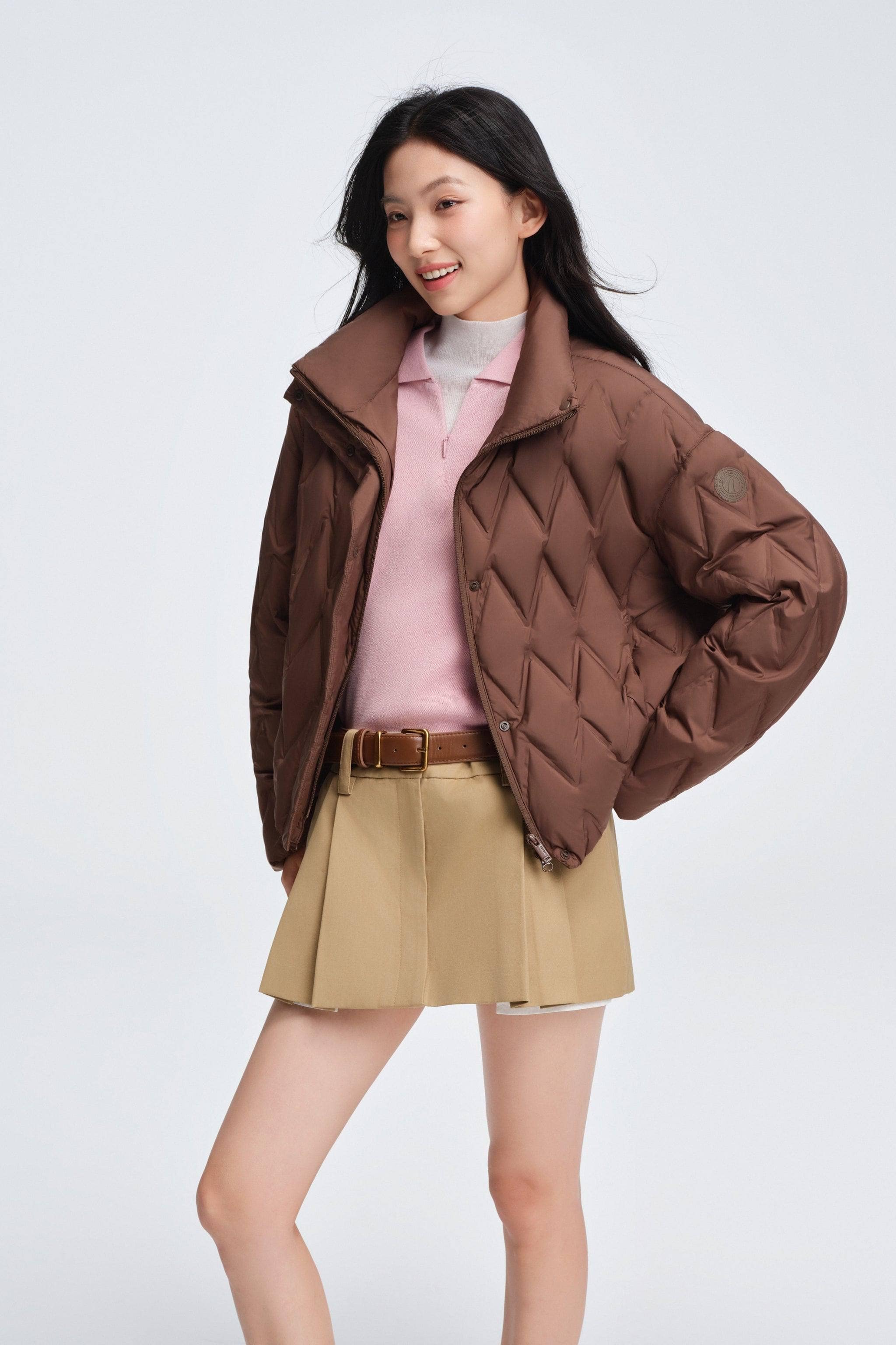 BOSIDENG 2025 Women's Standing Collar Lightweight Down Jacket Gravel Brown / 4