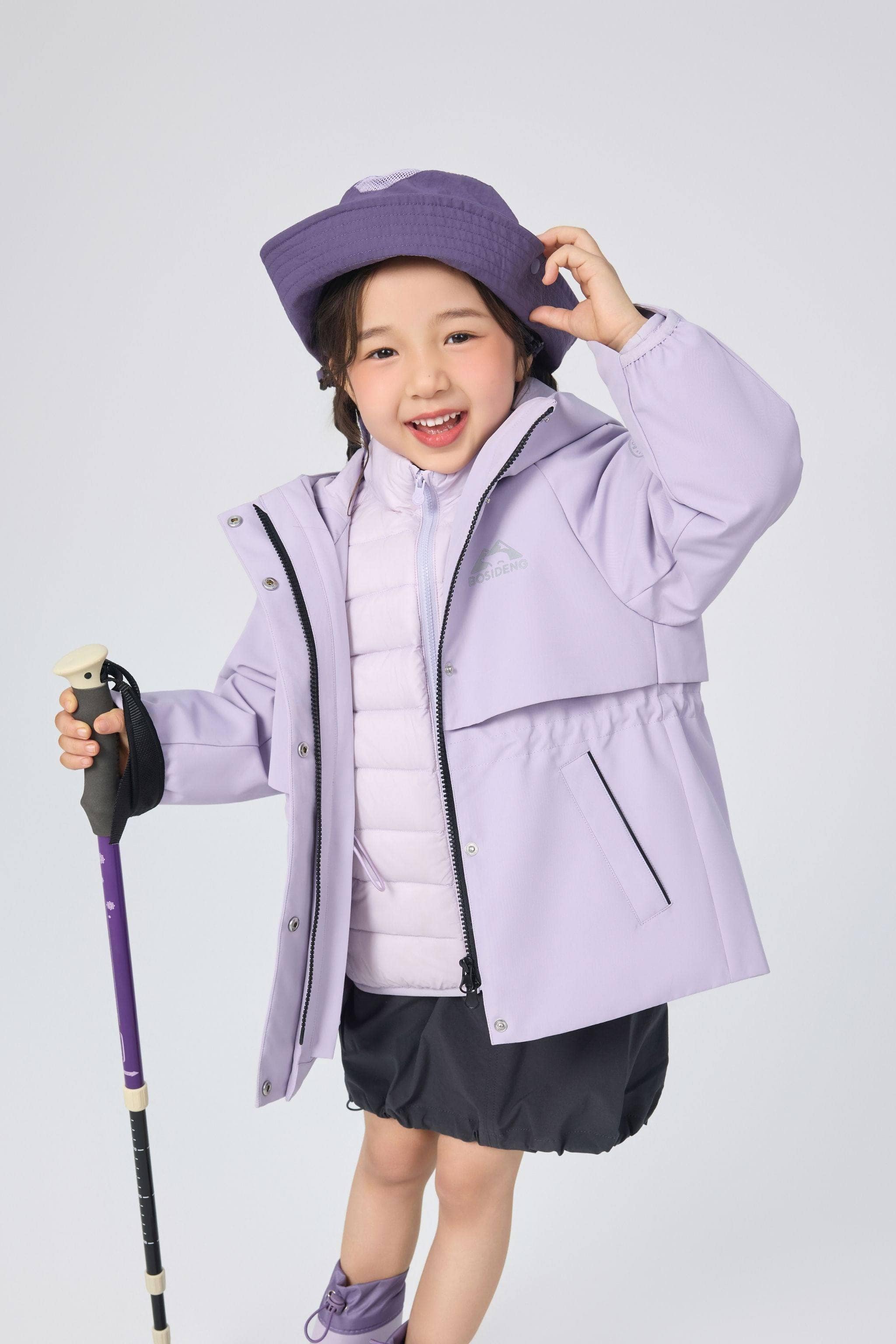 BOSIDENG 2025 Kid's Three In One All Weather Down Jacket With Hood 1342 Iris Purple / 4-5YR