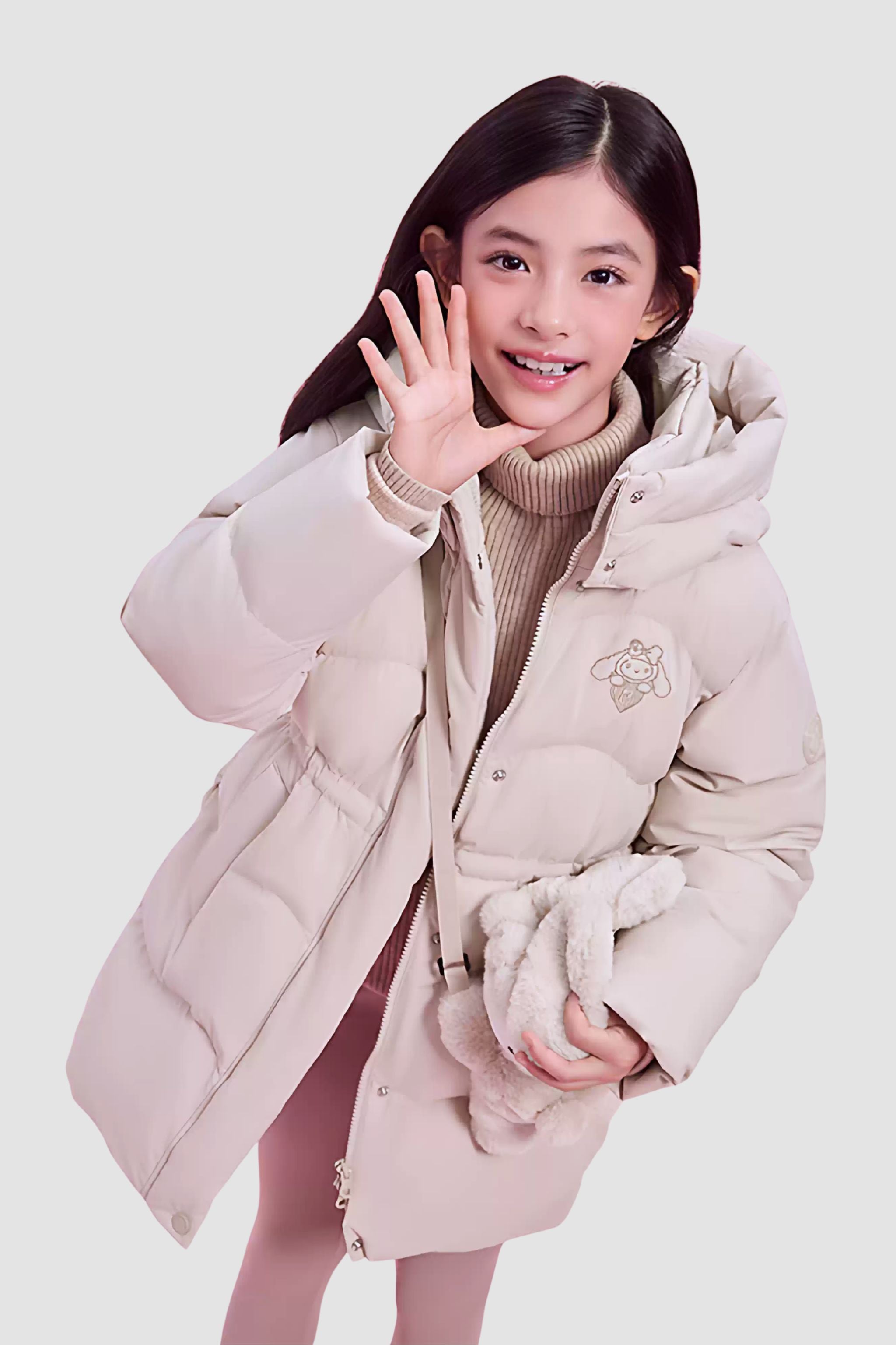 BOSIDENG 2025 Girl's Mid-Length Down Jacket 318 Jacket Khaki mist / 4-5YR